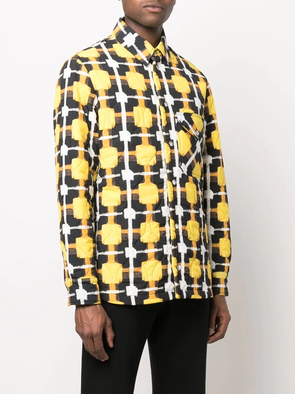 CHECK NYLON HOOD OVERSHIRT YELLOW BLACK - 3