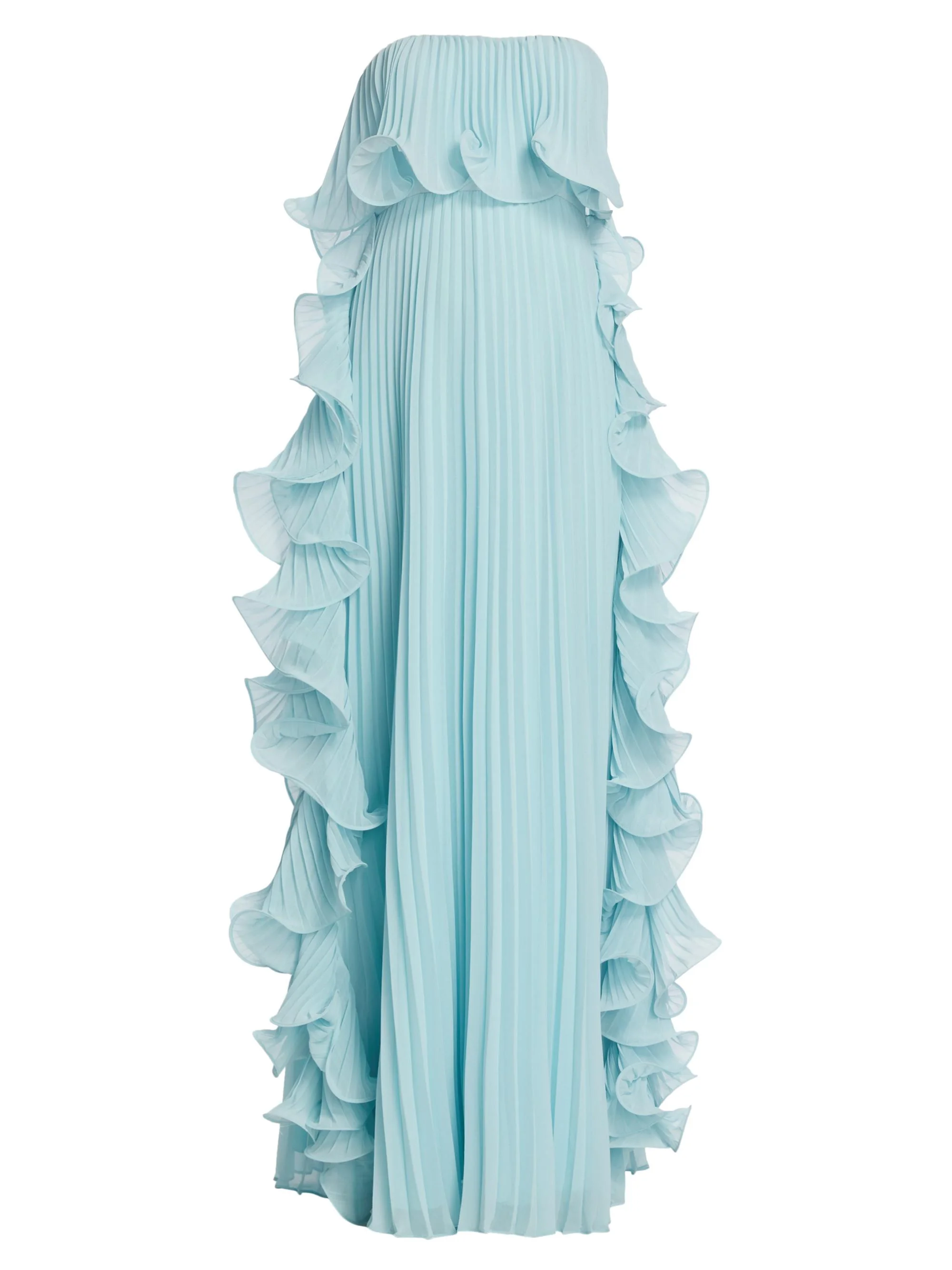 Women's Strapless Pleated Ruffle Gown - Azure - 1