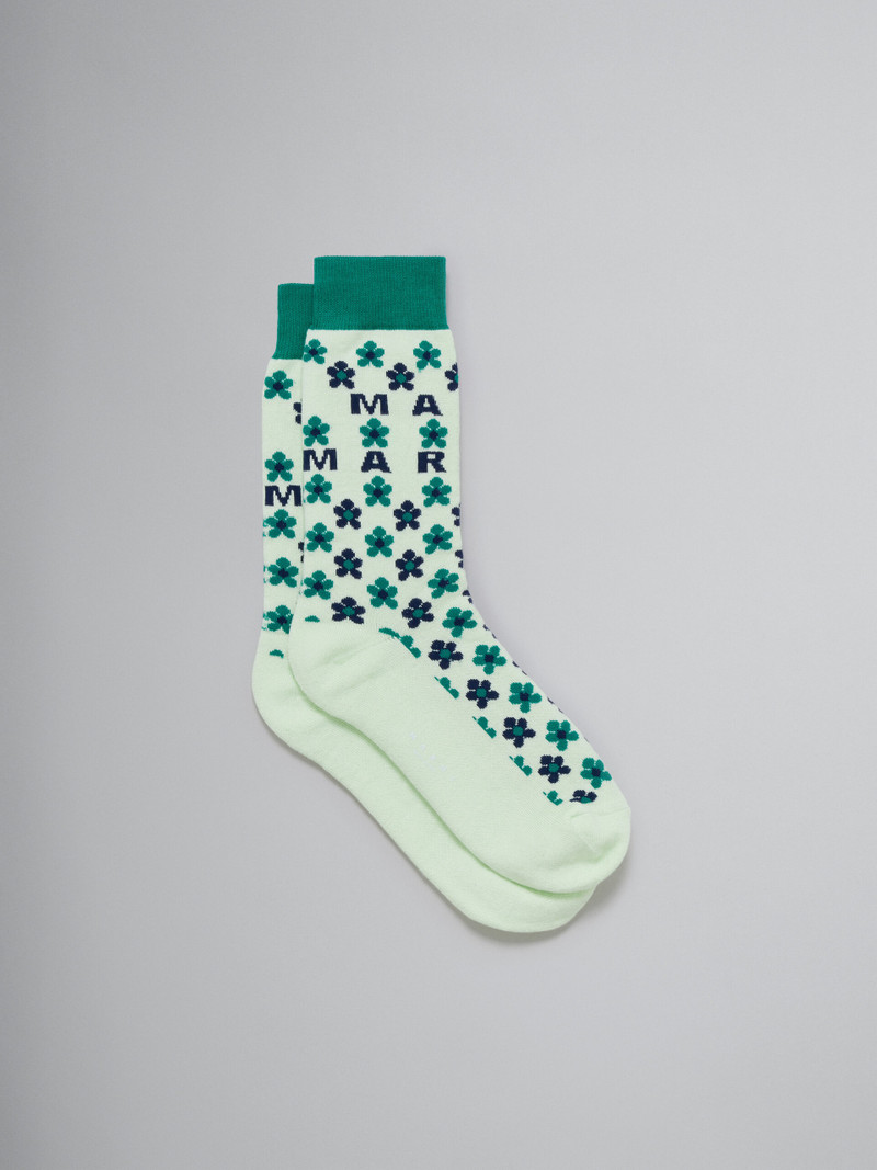 LIGHT GREEN MICRO-FLOWER JACQUARD SOCKS 1