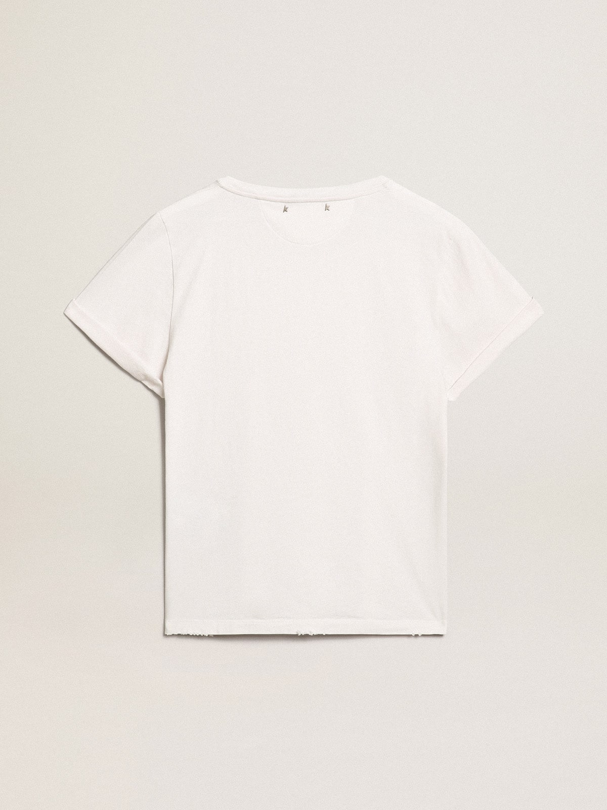 Women's white T-shirt with distressed treatment - 5