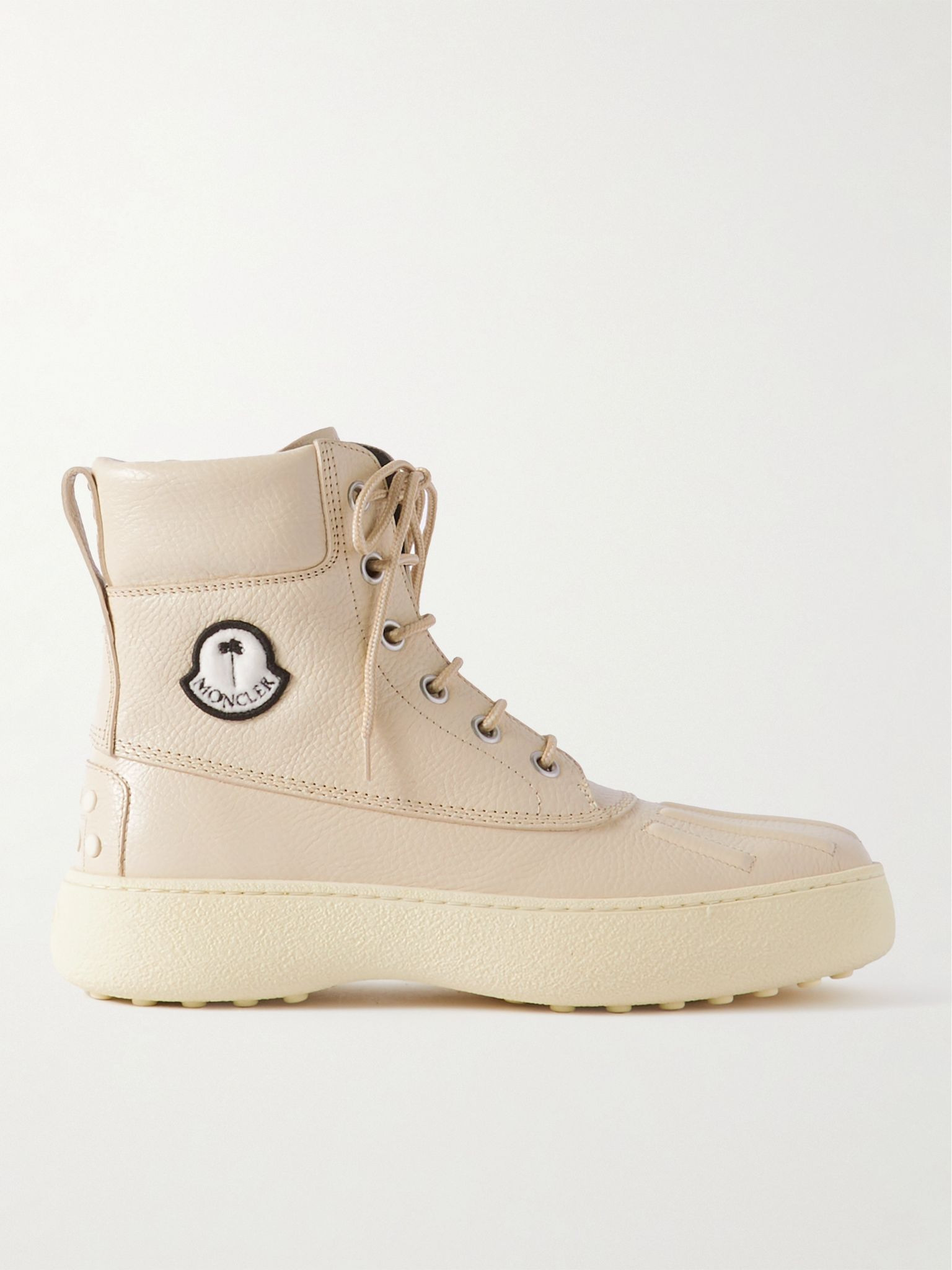 + Tod's + Palm Angels Winter Gommino Full-Grain Leather Boots Cream - 1