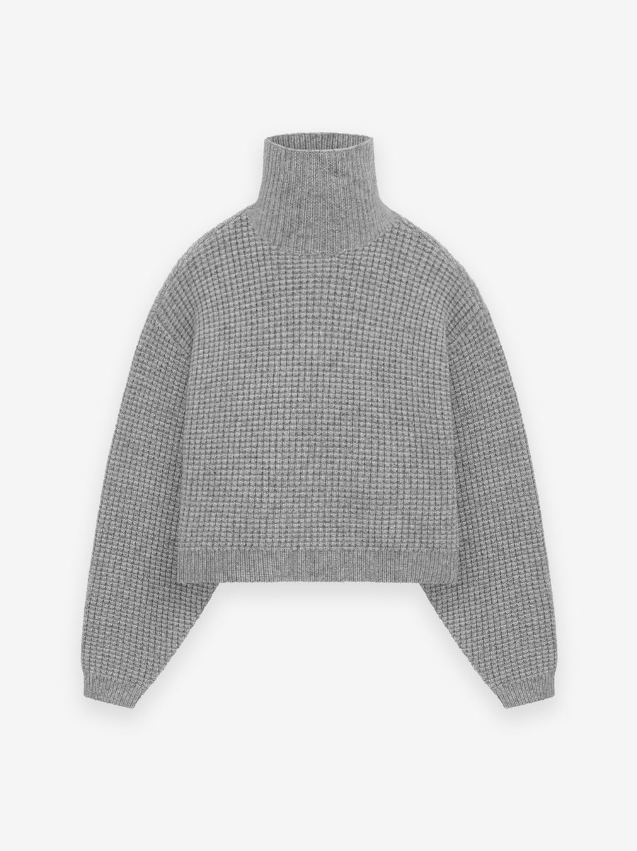 Womens Heavy Waffle Cropped Turtleneck - 1