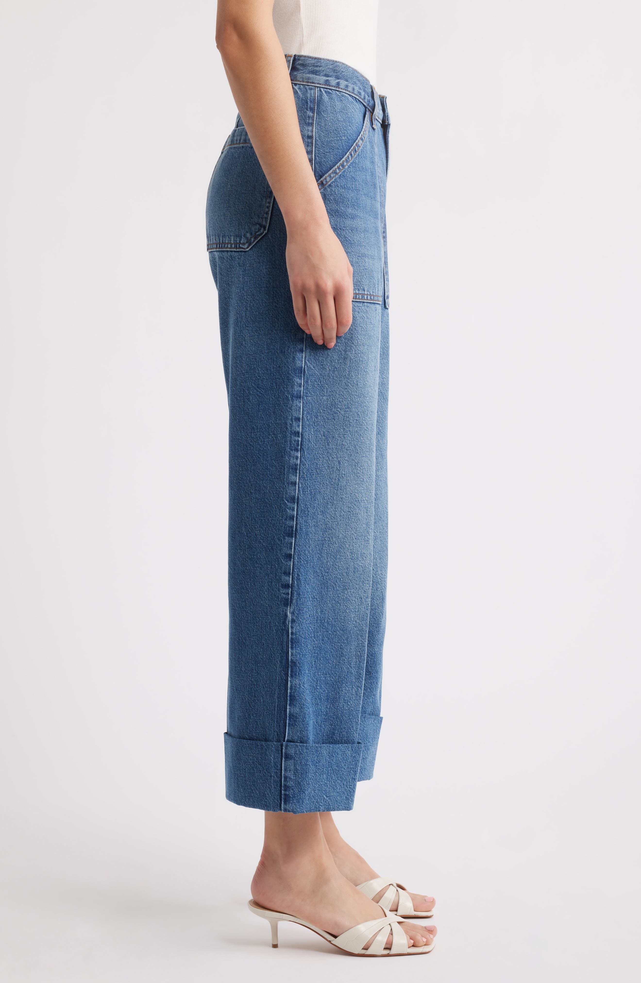 FRAME The Utility Cuff Wide Leg Jeans in Stranger at Nordstrom - 3