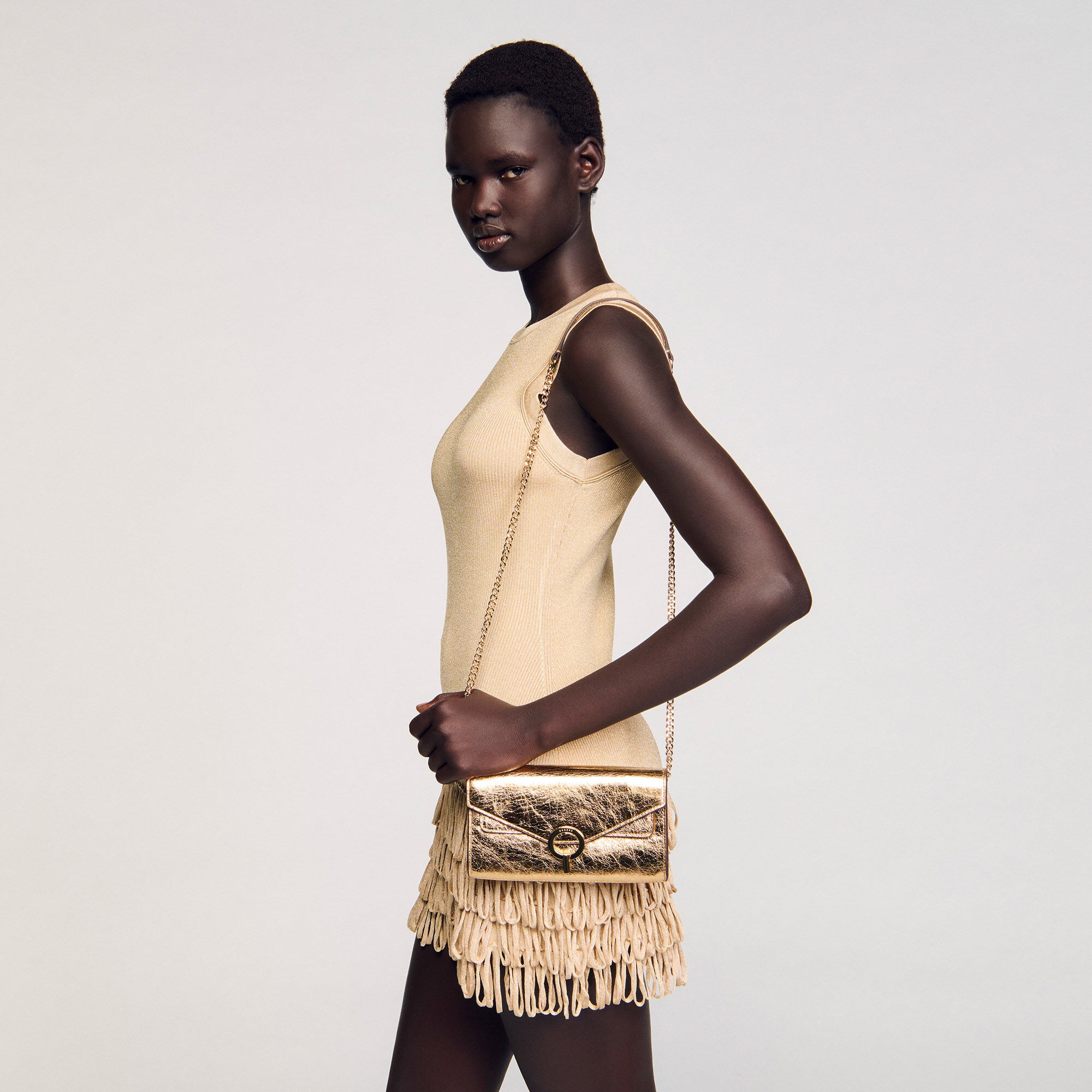 GOLD LEATHER CLUTCH BAG - 7