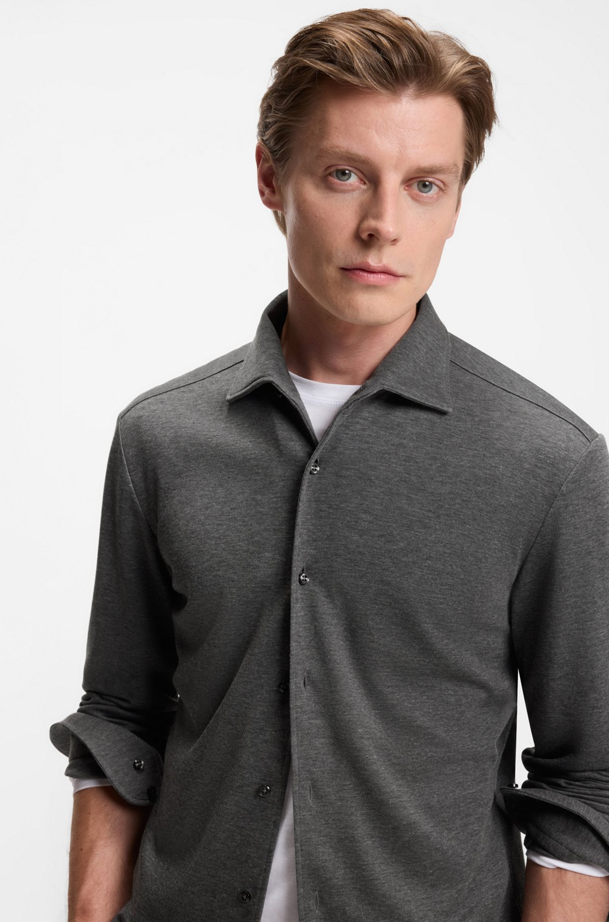 BECKHAM X BOSS SLIM-FIT SHIRT IN COTTON JERSEY - 3
