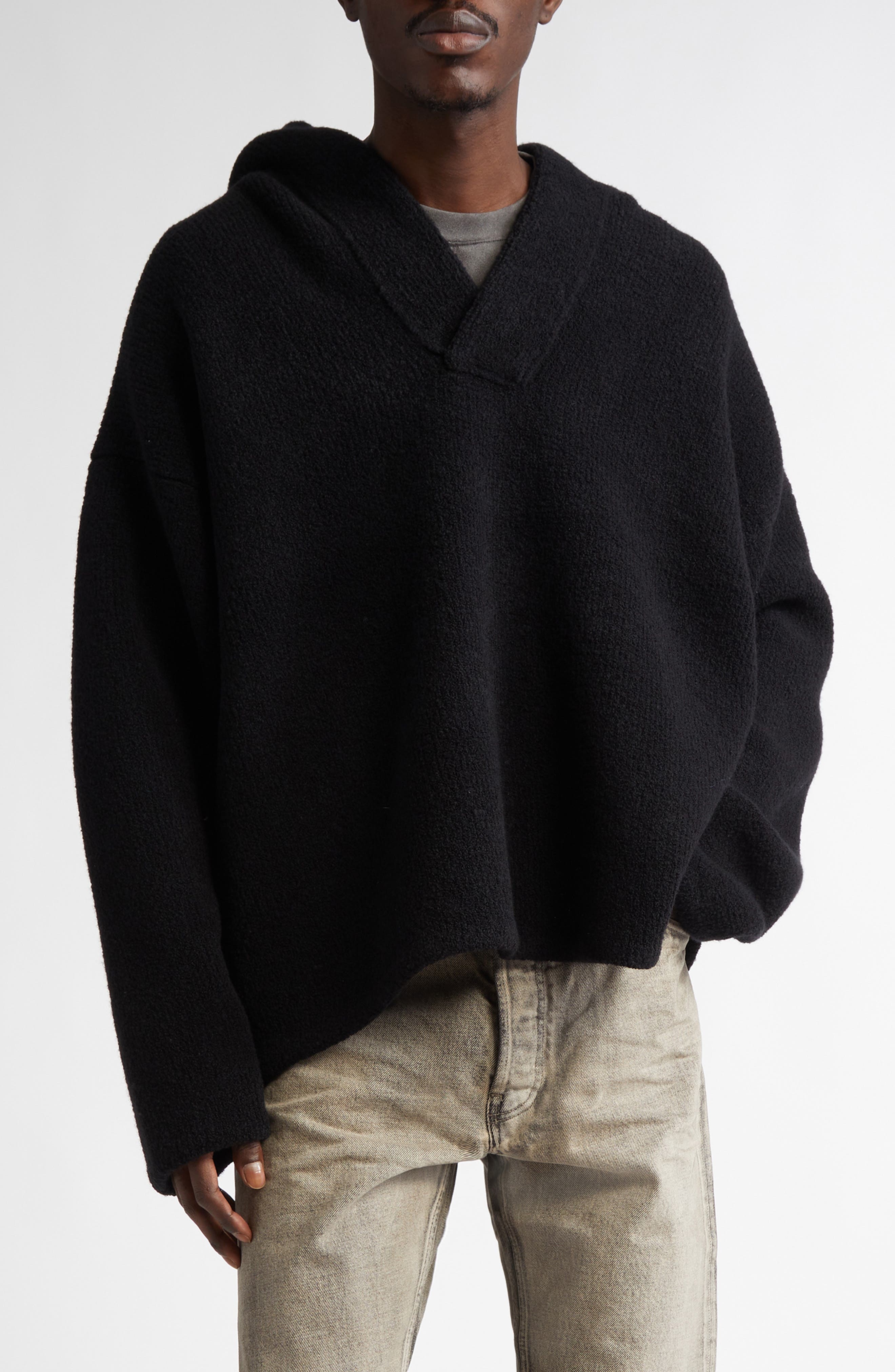 Fear of God Oversize Virgin Wool Blend Bouclé Hoodie in Black at Nordstrom - 1