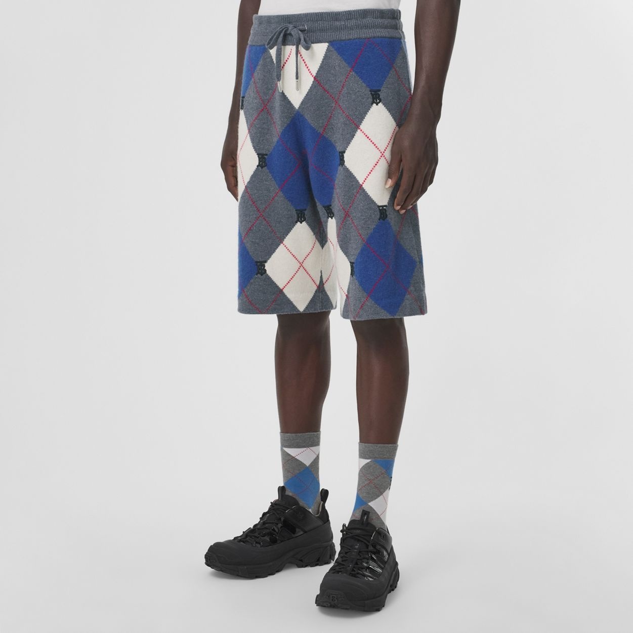 Monogram Motif Argyle Intarsia Wool Cashmere Shorts - 5