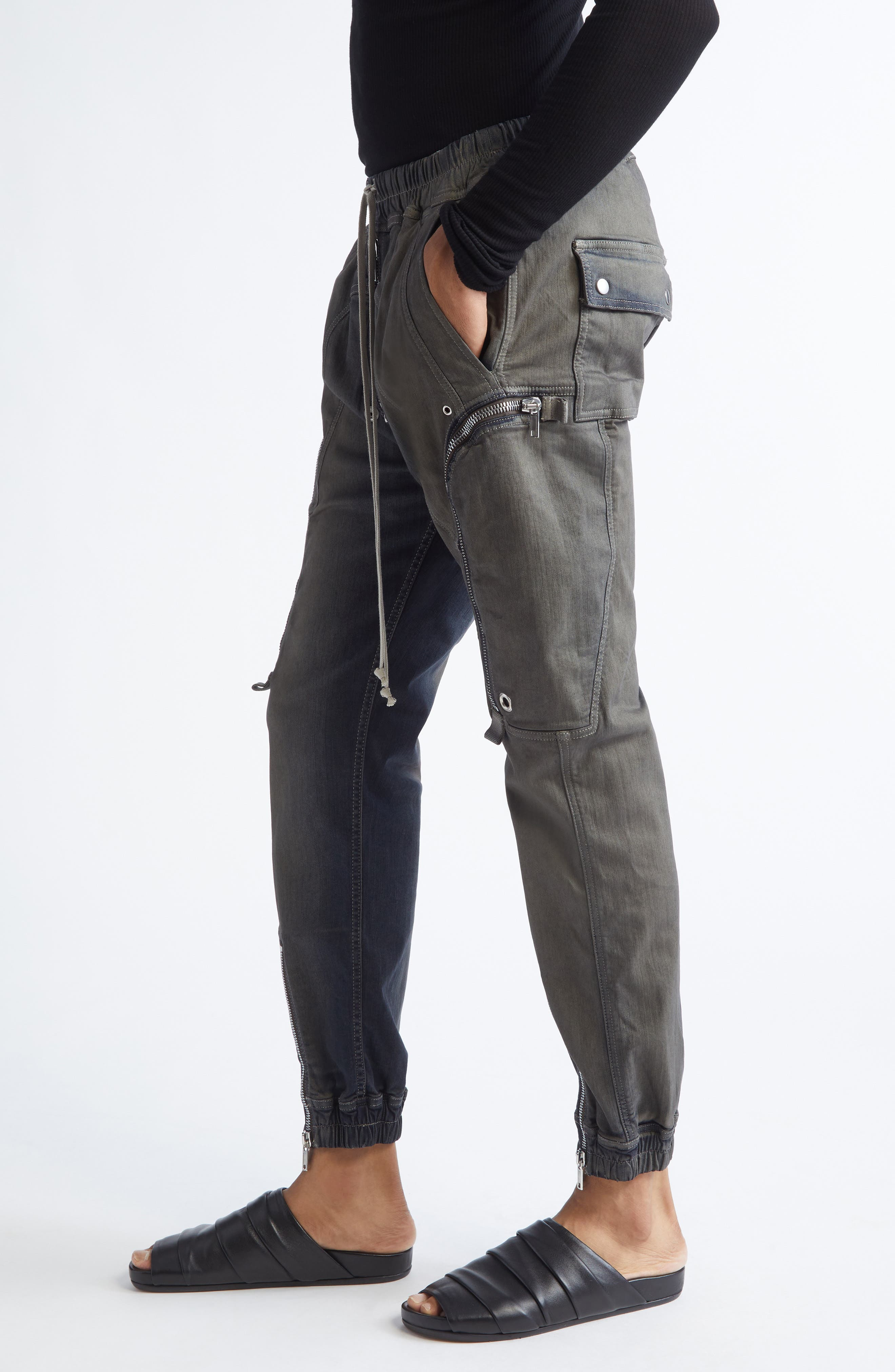 Rick Owens Bauhaus Denim Cargo Joggers in Dark Dust Degrade at Nordstrom - 4