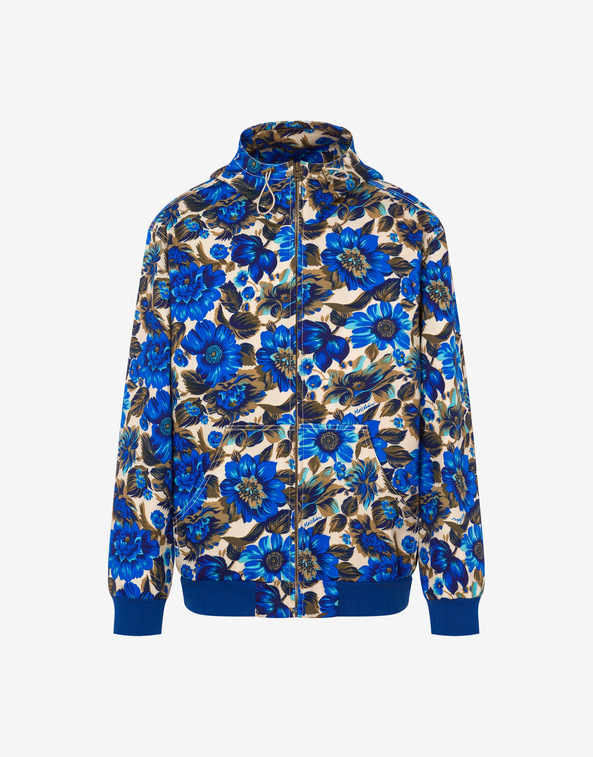 ALLOVER BLUE FLOWERS STRETCH BULL BOMBER JACKET - 1