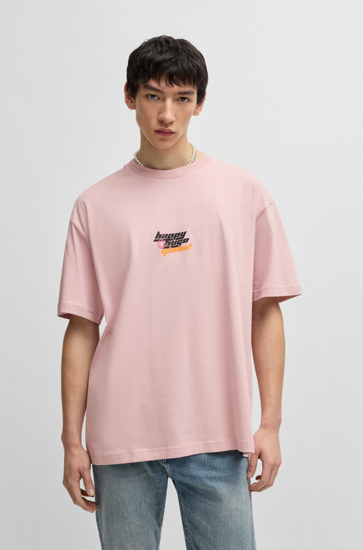 OVERSIZE-FIT T-SHIRT IN COTTON WITH HAPPY HUGO LOGO - 2