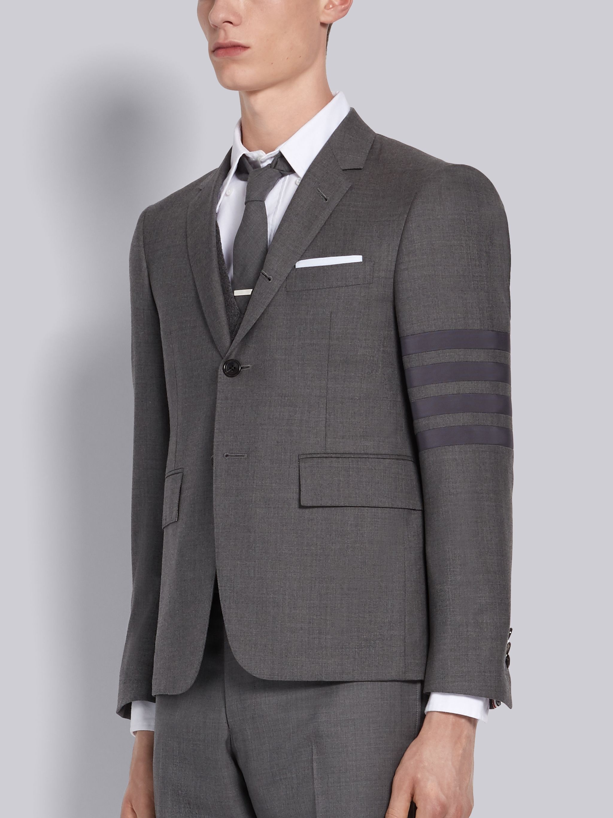 Medium Grey Super 120s Twill Classic 4-Bar Sport Coat - 2