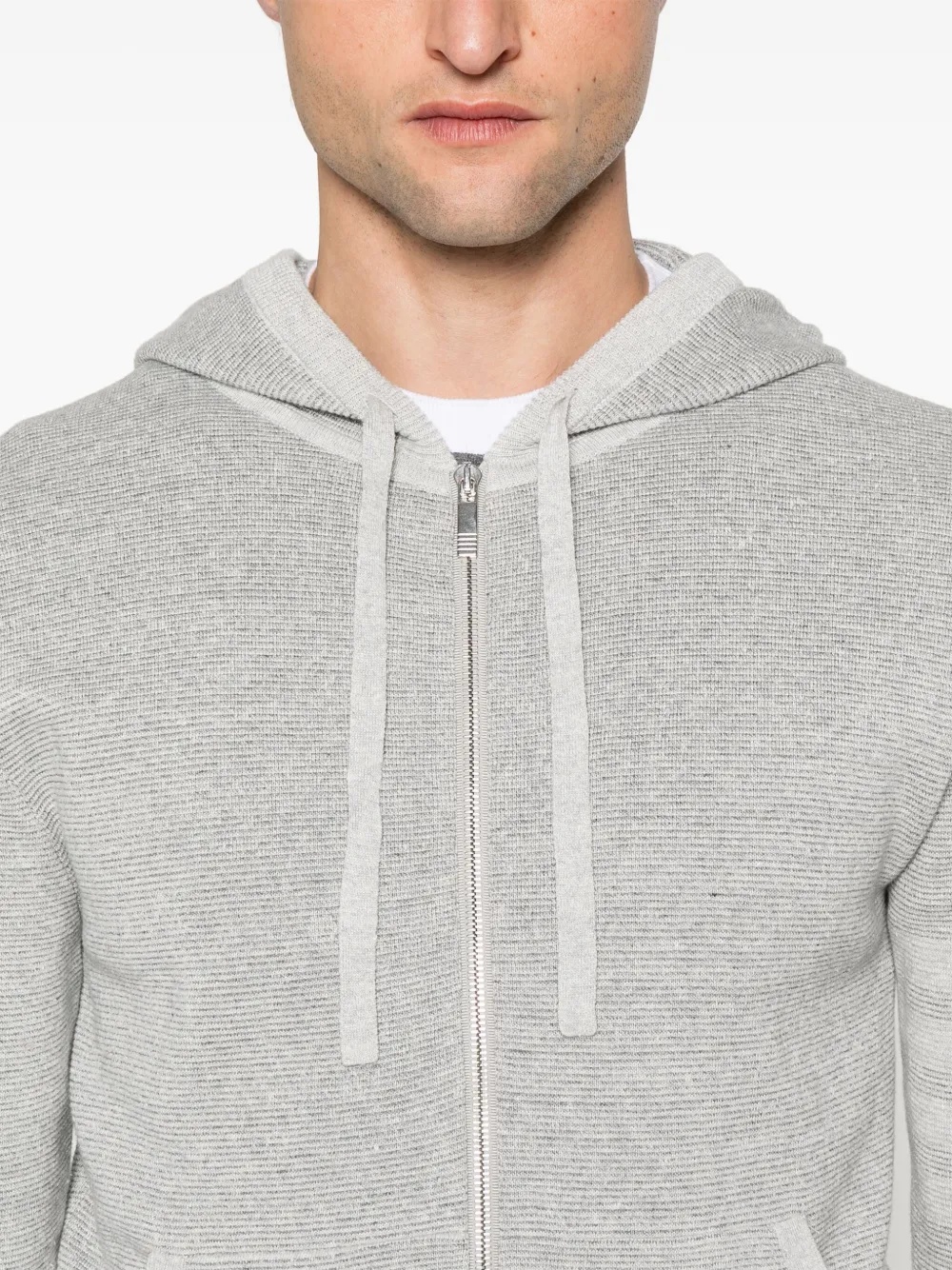 THOM BROWNE - Men Textured Striped Stitch Relaxed Fit Zip Up Hoodie - 4