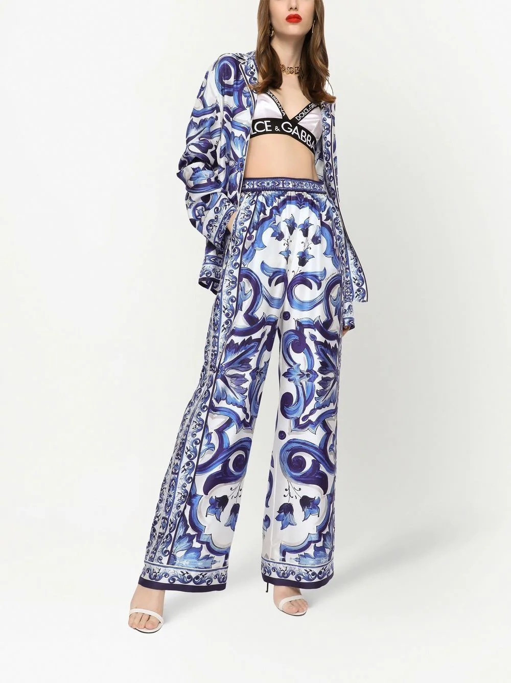 Majolica-print belted silk shirt - 2