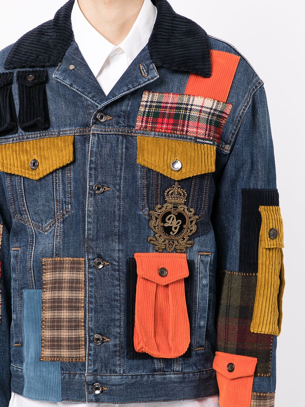 patchwork contrast-collar denim jacket - 5