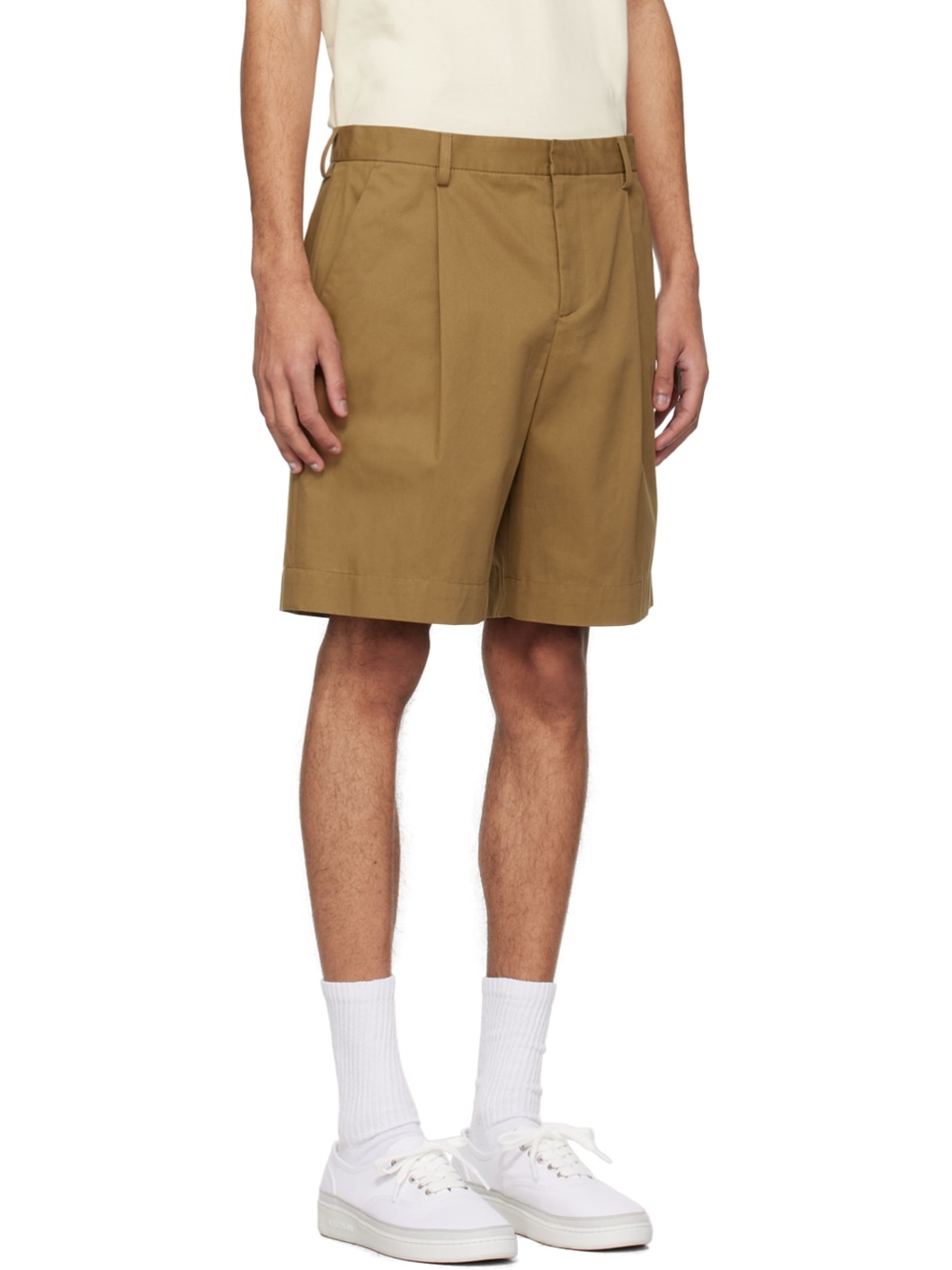Tan Pleated Shorts - 2