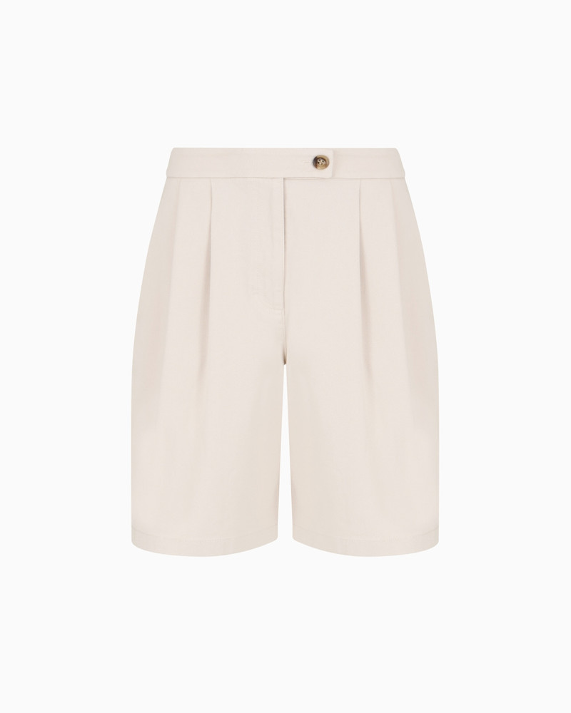 Stretch cotton gabardine shorts with pleats 1