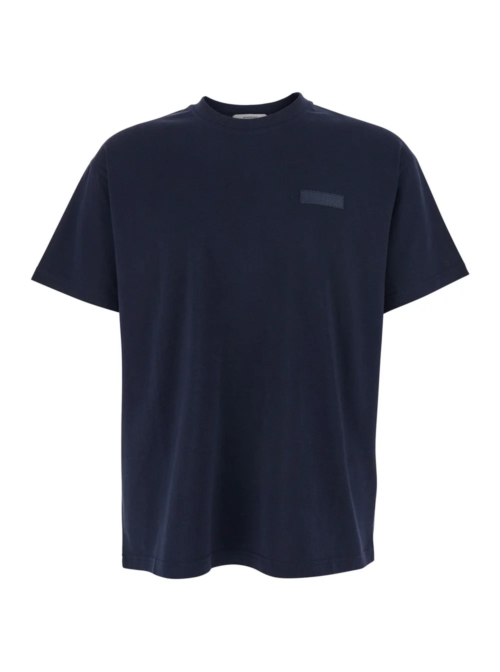 Givenchy Men Blue Crew Neck T-Shirt With Chest Logo Patch In Cotton Man - 1