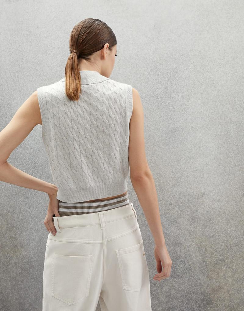Brunello Cucinelli Cashmere cable knit sweater vest with monili outlook