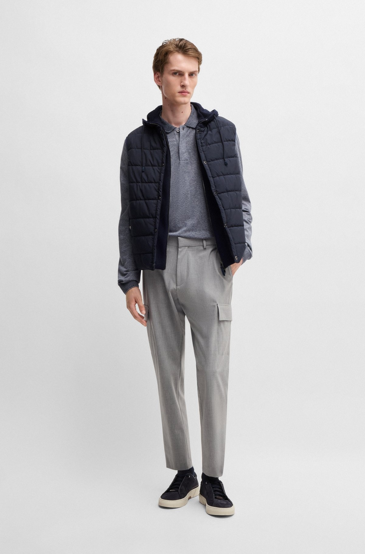 HOODED GILET IN WOOL WITH DOWN-BLEND FRONT PANEL - 4