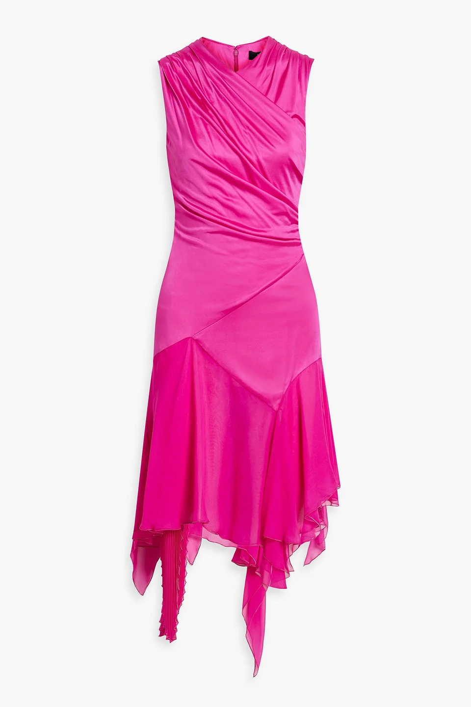 Chiffon-paneled draped jersey midi dress - 1