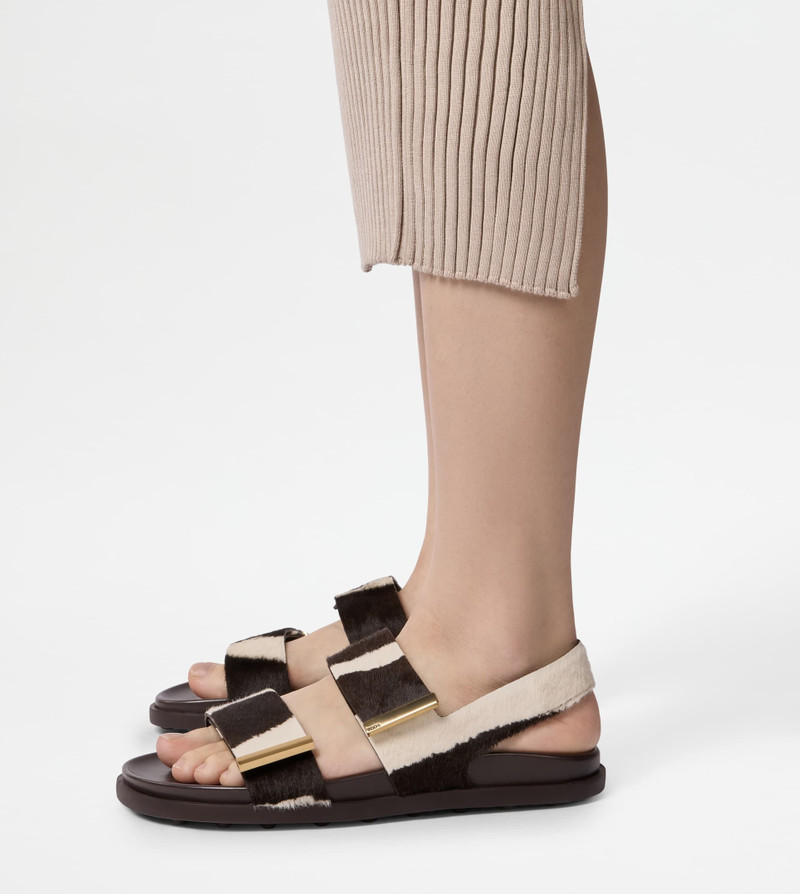 Tod's SANDALS IN PONY EFFECT LEATHER - WHITE, BROWN outlook