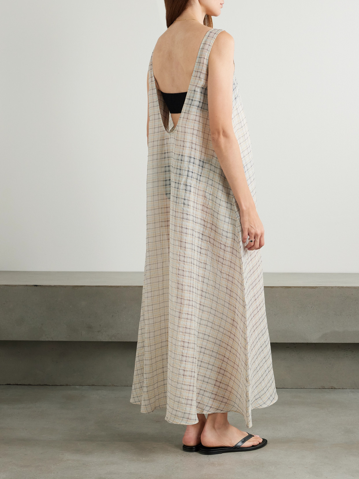 Carmen Checked Cotton And Silk-blend Maxi Dress - 3