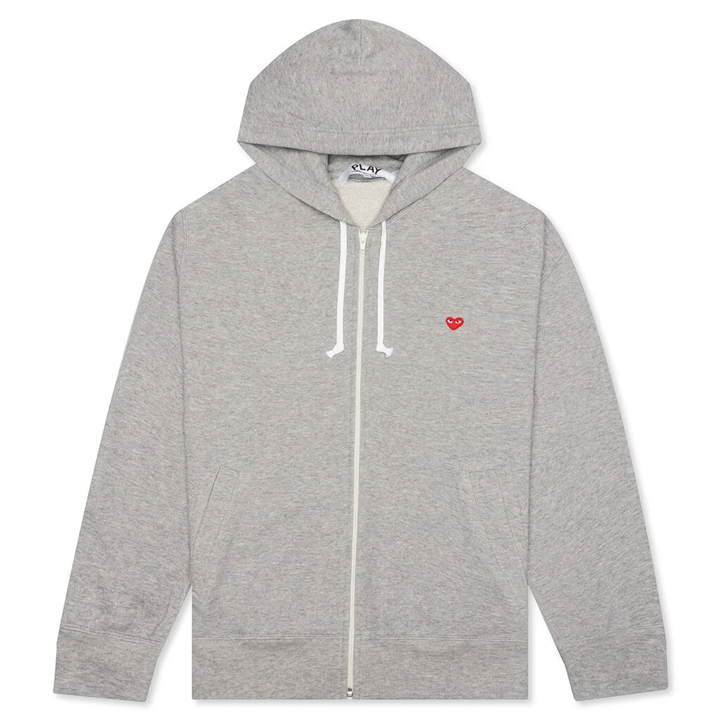 COMME DES GARCONS PLAY WOMEN'S SMALL RED HEART HOODIE - GREY - 1