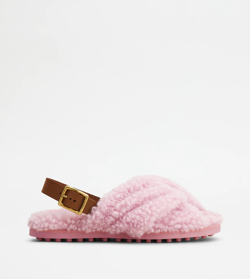 SANDALS IN LEATHER AND WOOL - PINK - 1