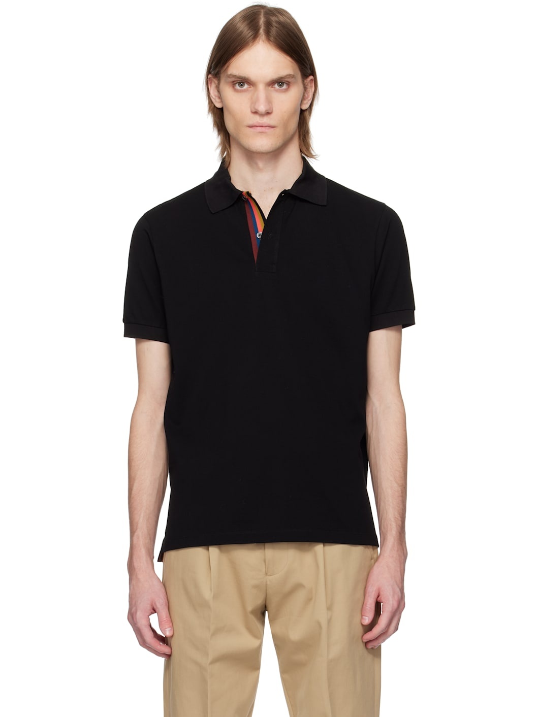 Black Artist Stripe Placket Polo - 1
