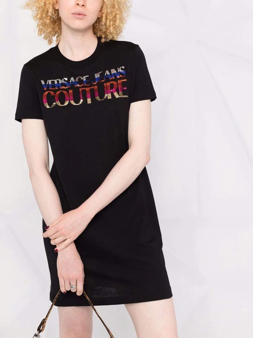 sequin-logo T-shirt dress - 5