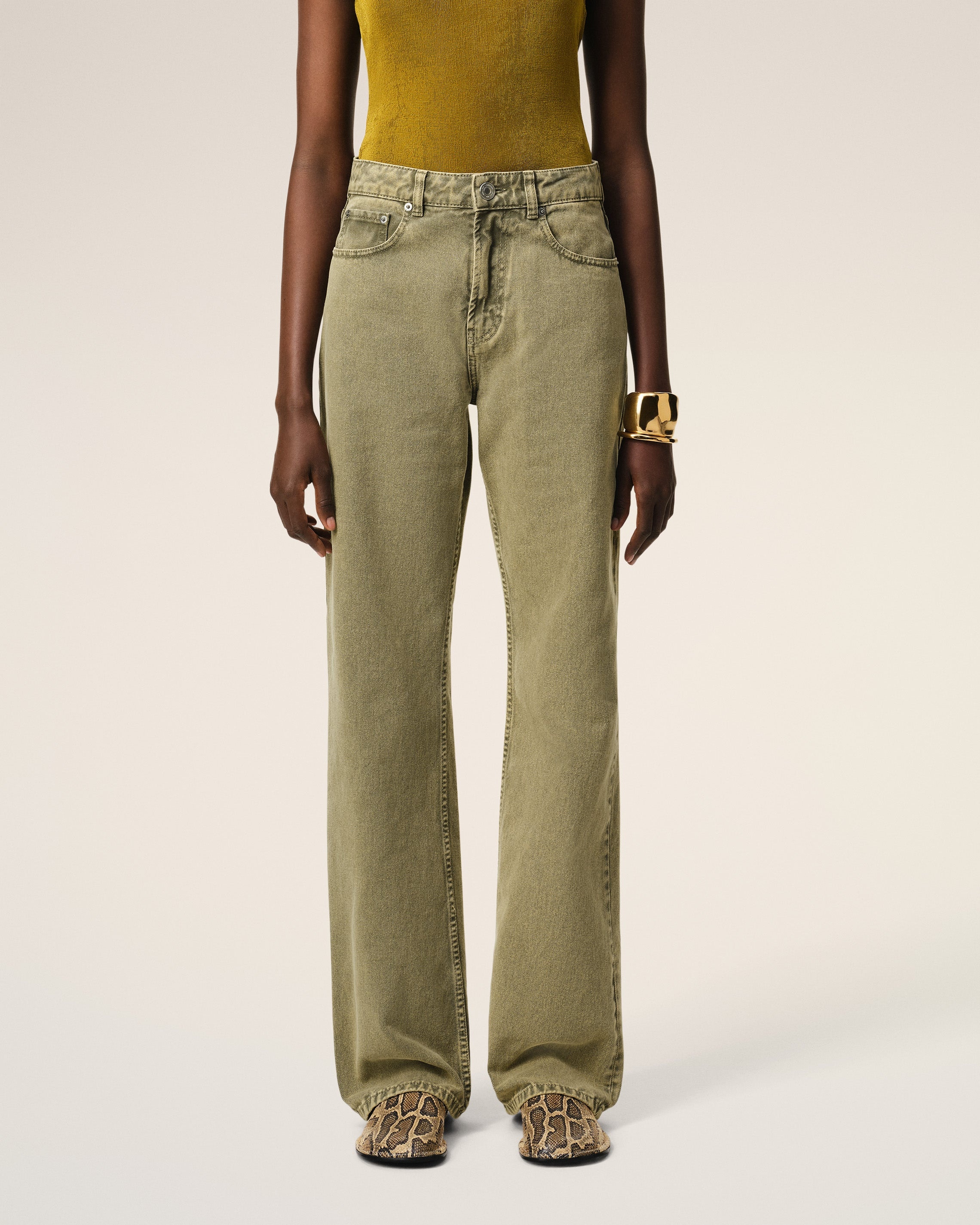 GREEN COTTON LARGE FIT JEANS - 3