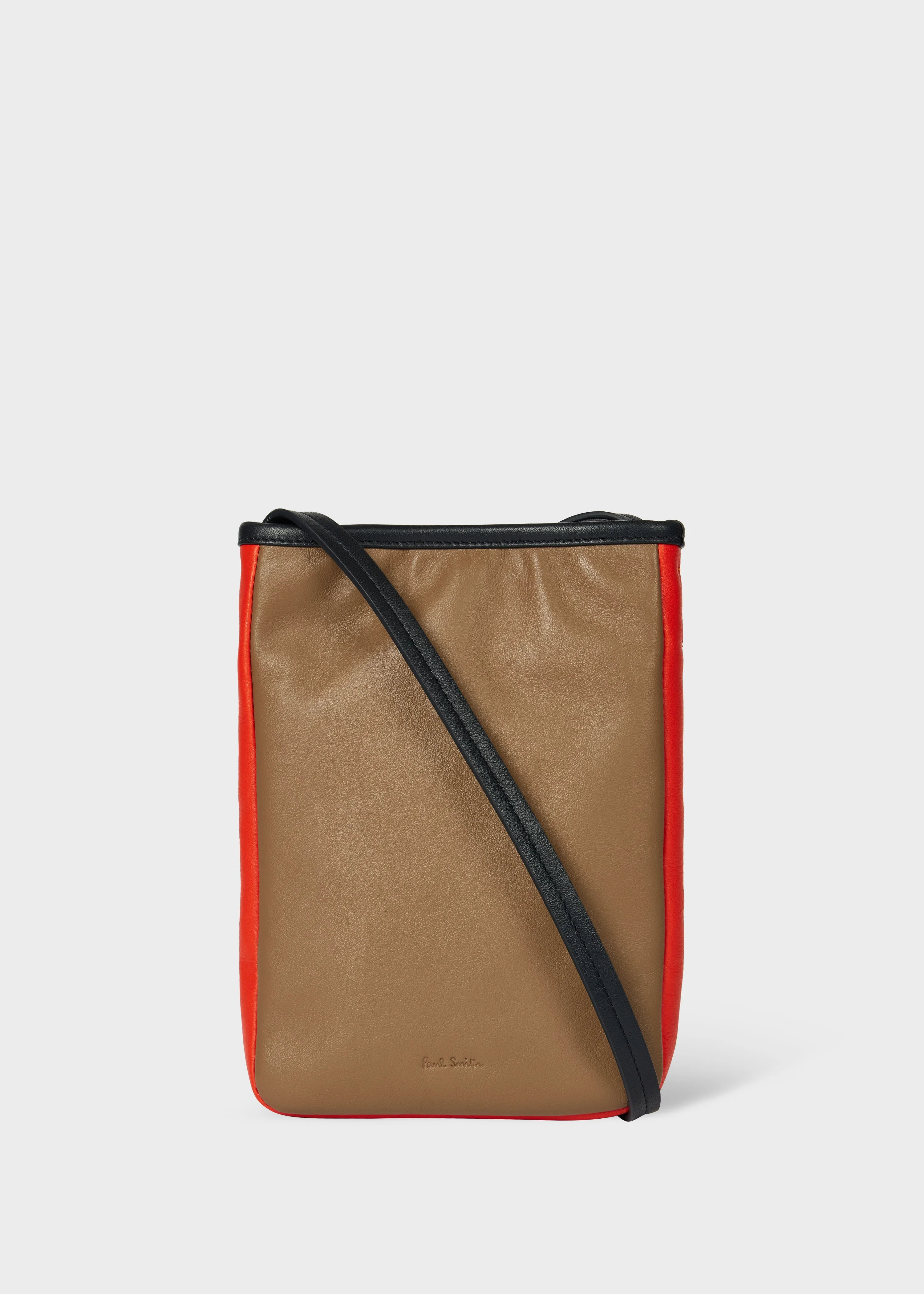 Taupe Colour-Block Leather Pouch Bag - 1