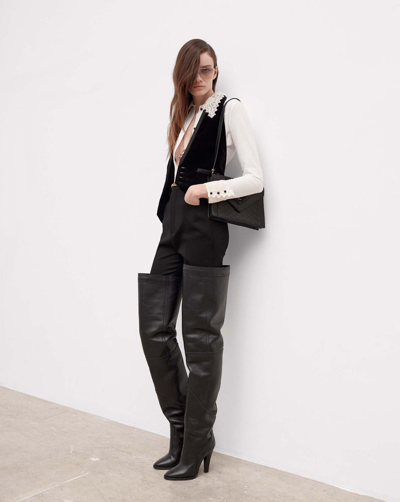 SAINT LAURENT striped shirt in cotton voile with lace outlook