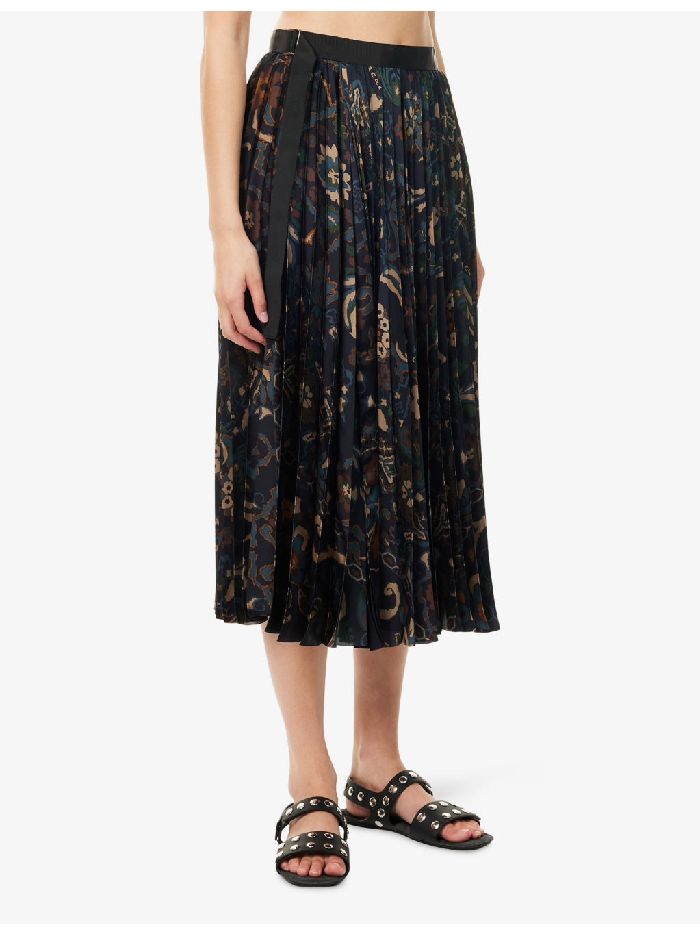 Floral Pleated Woven Midi Skirt - 3
