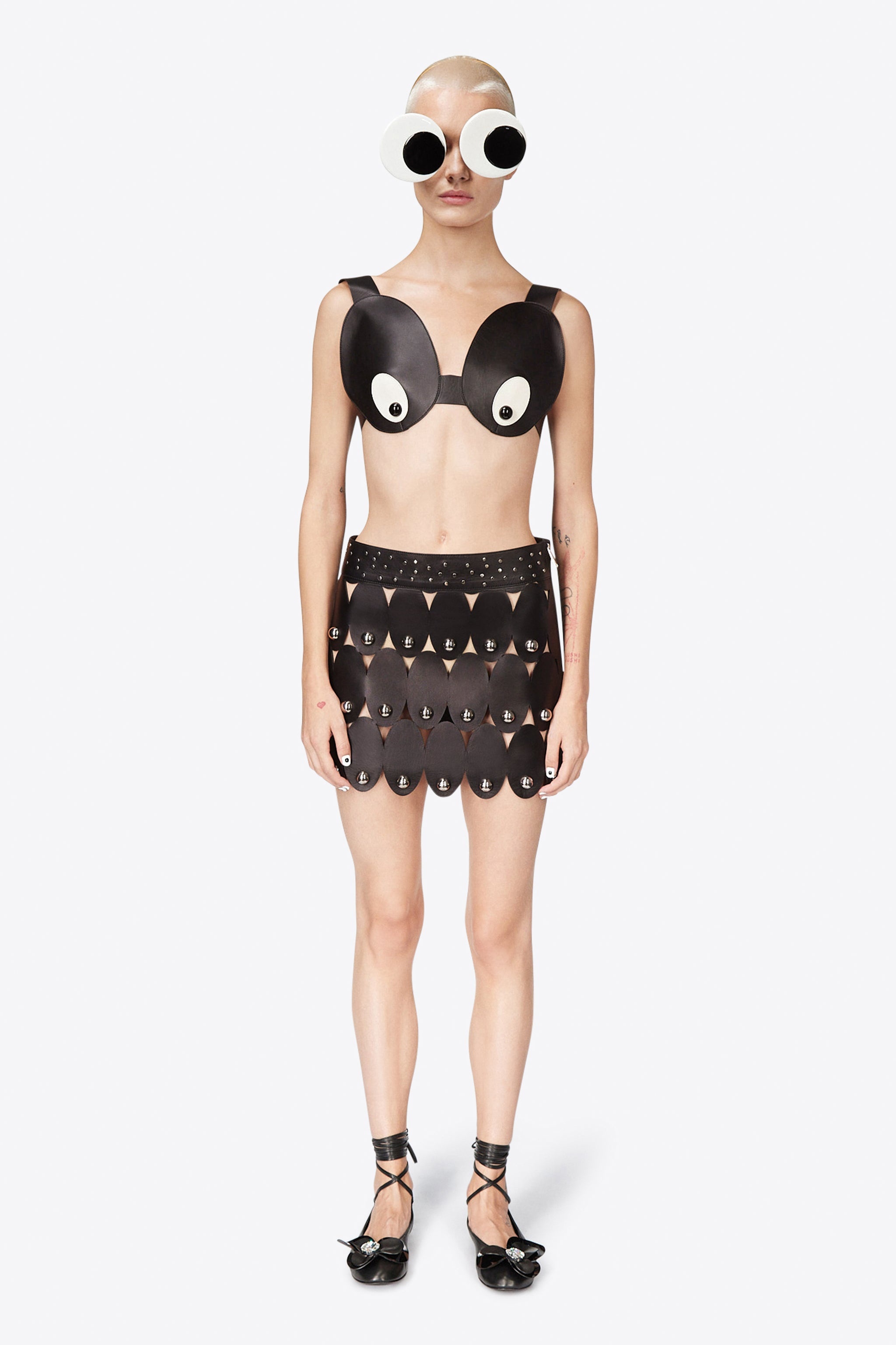 STUDDED EYE LEATHER MINI SKIRT - 3