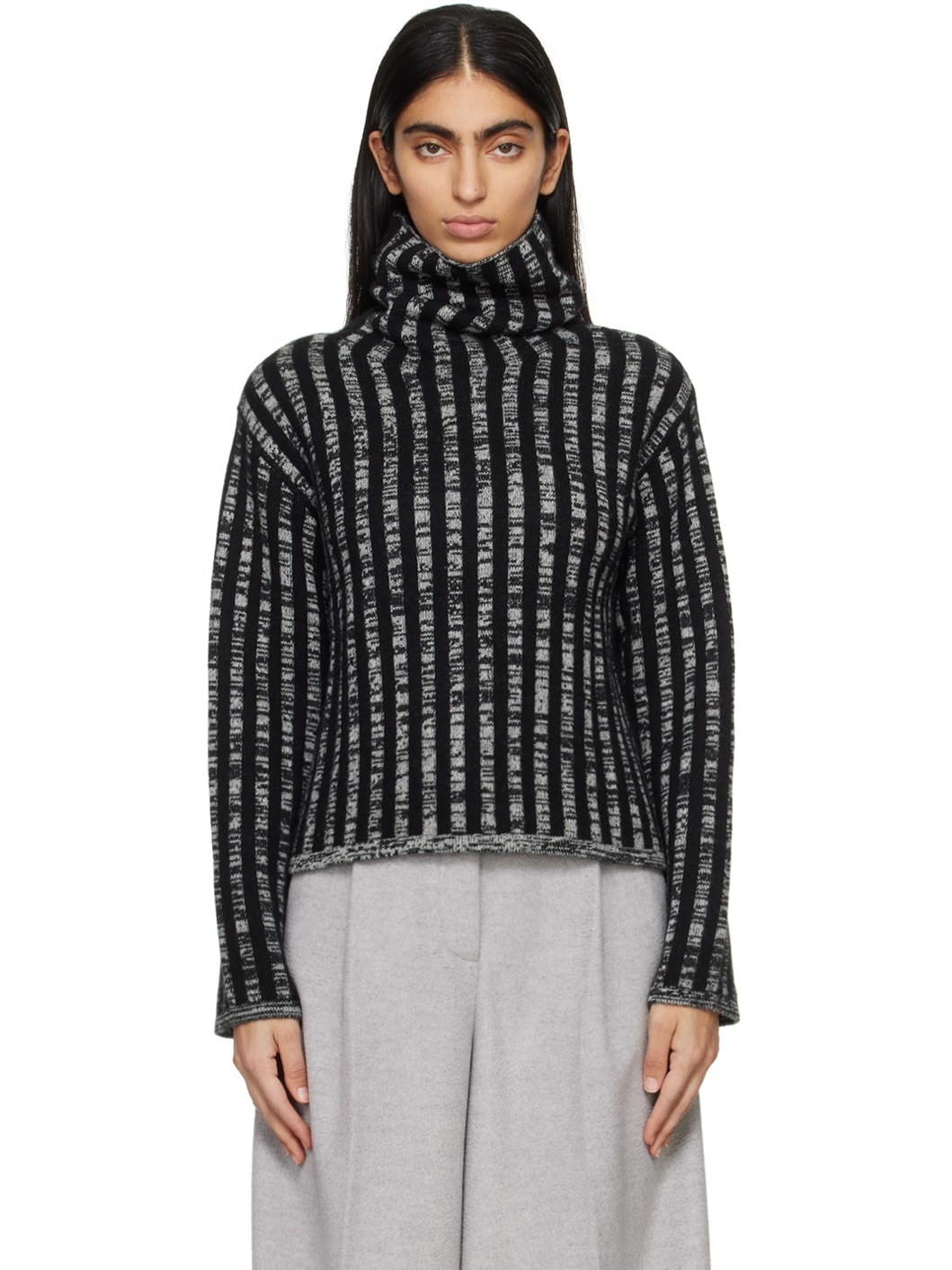 Black & Gray Stripes Animation Turtleneck - 1