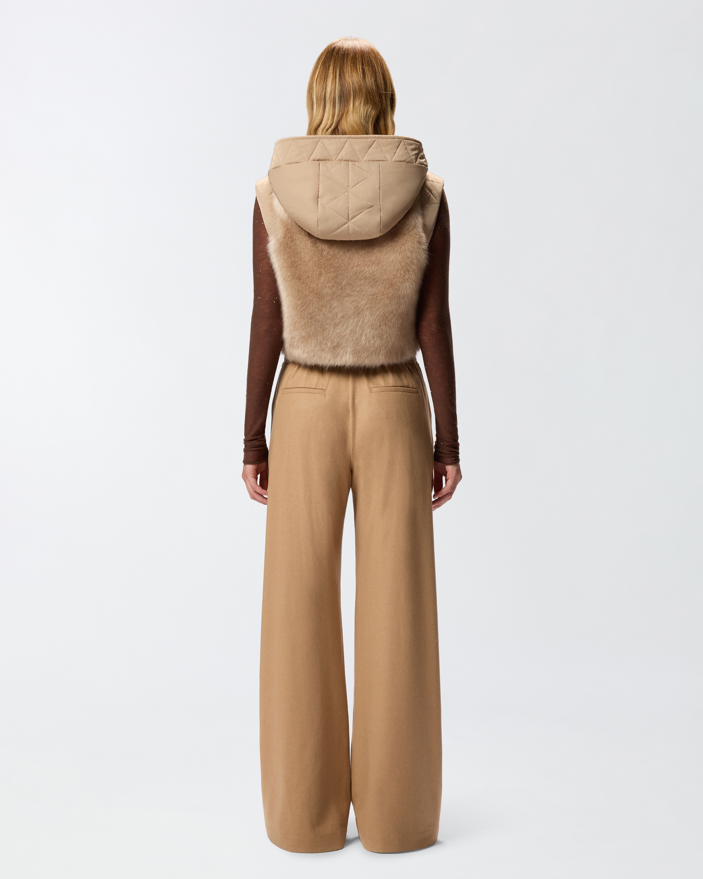 PADDED FAUX FUR GILET WITH HOOD - 4