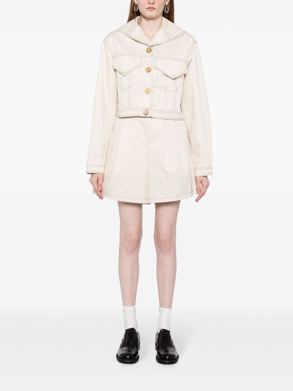 contrast-stitching wide-leg cotton shorts - 2