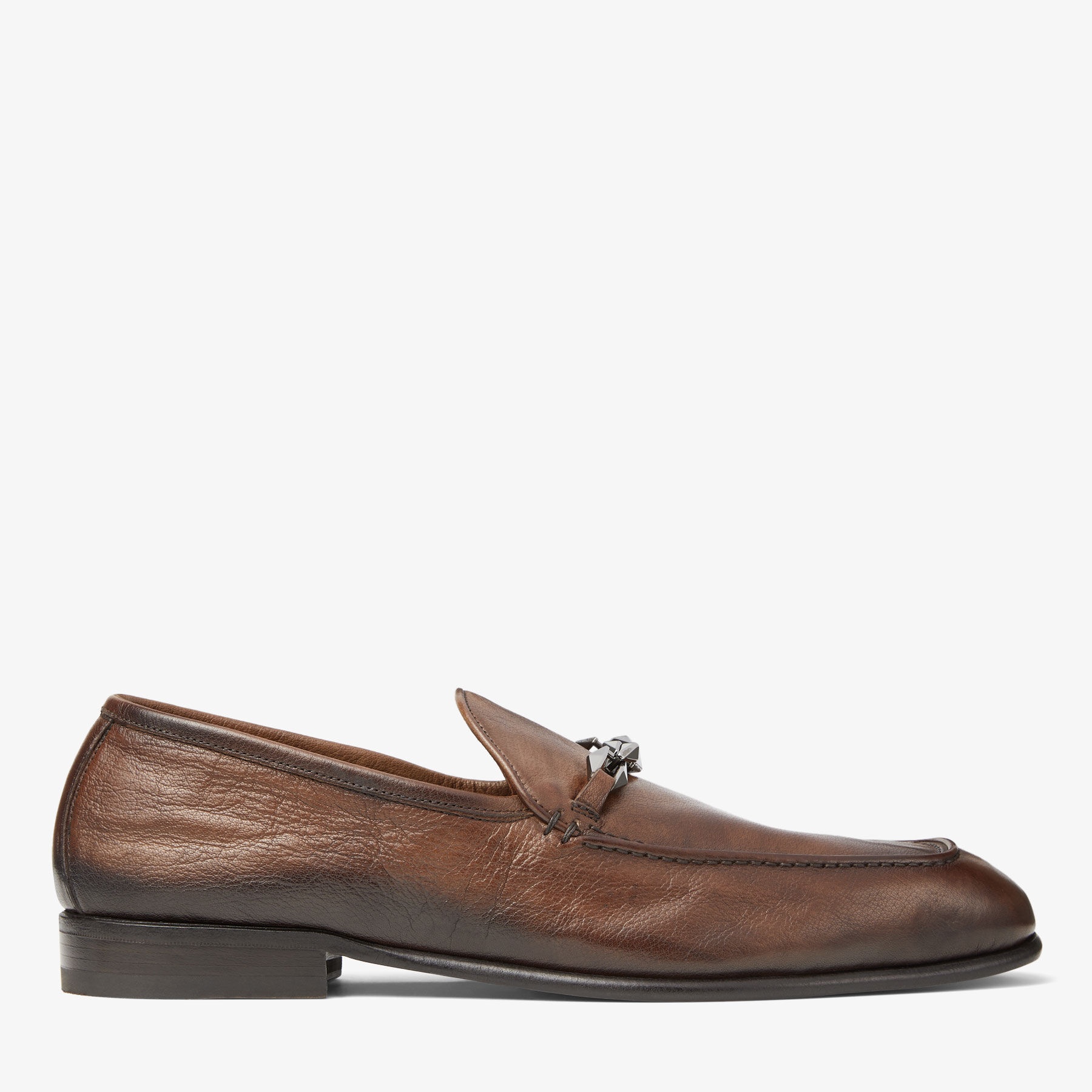 Maarti Reverse
Dark Tan Buffalo Leather Loafers with Chain Embellishment - 1