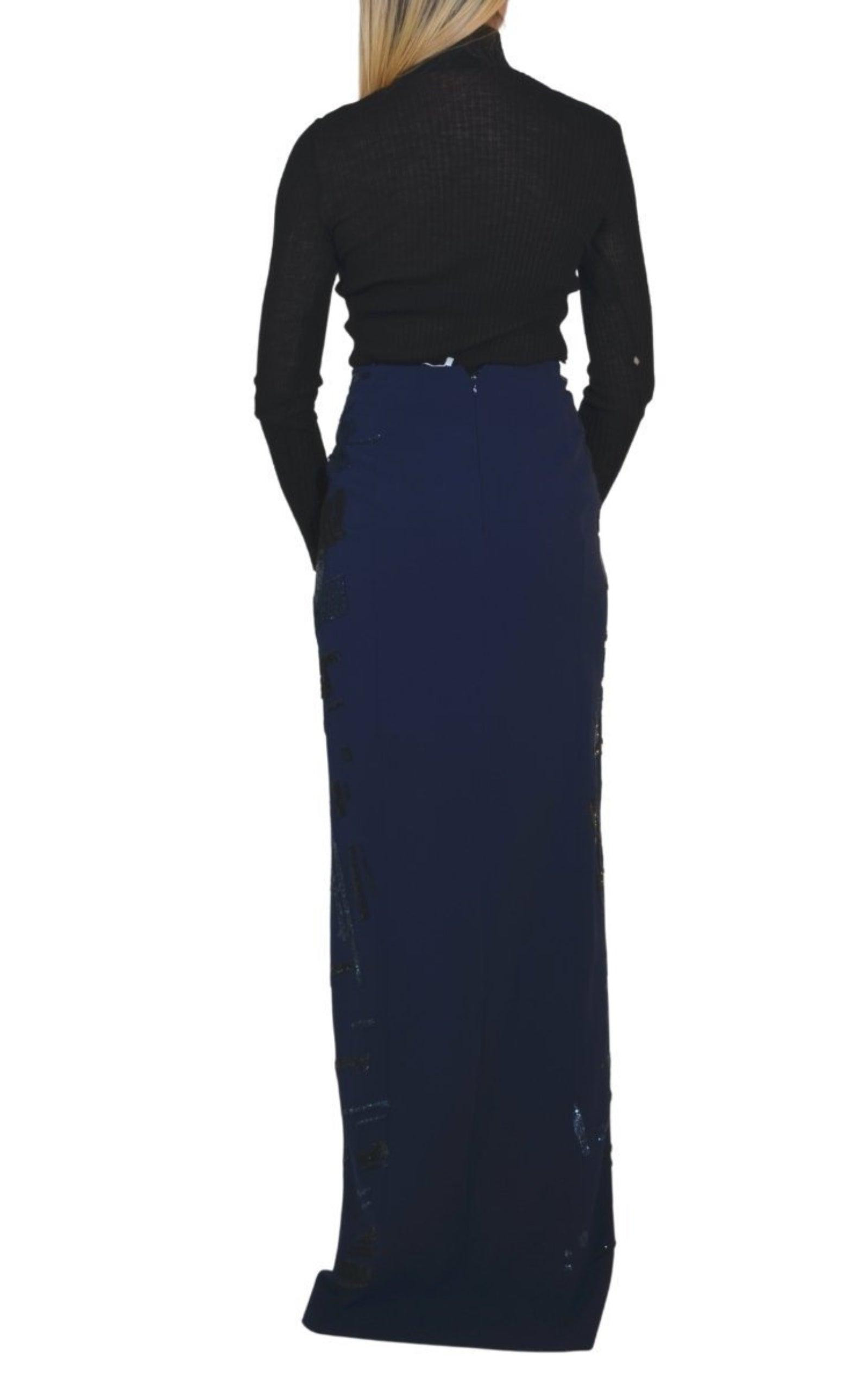 Sequins Embellished Blue Maxi Skirt - 5