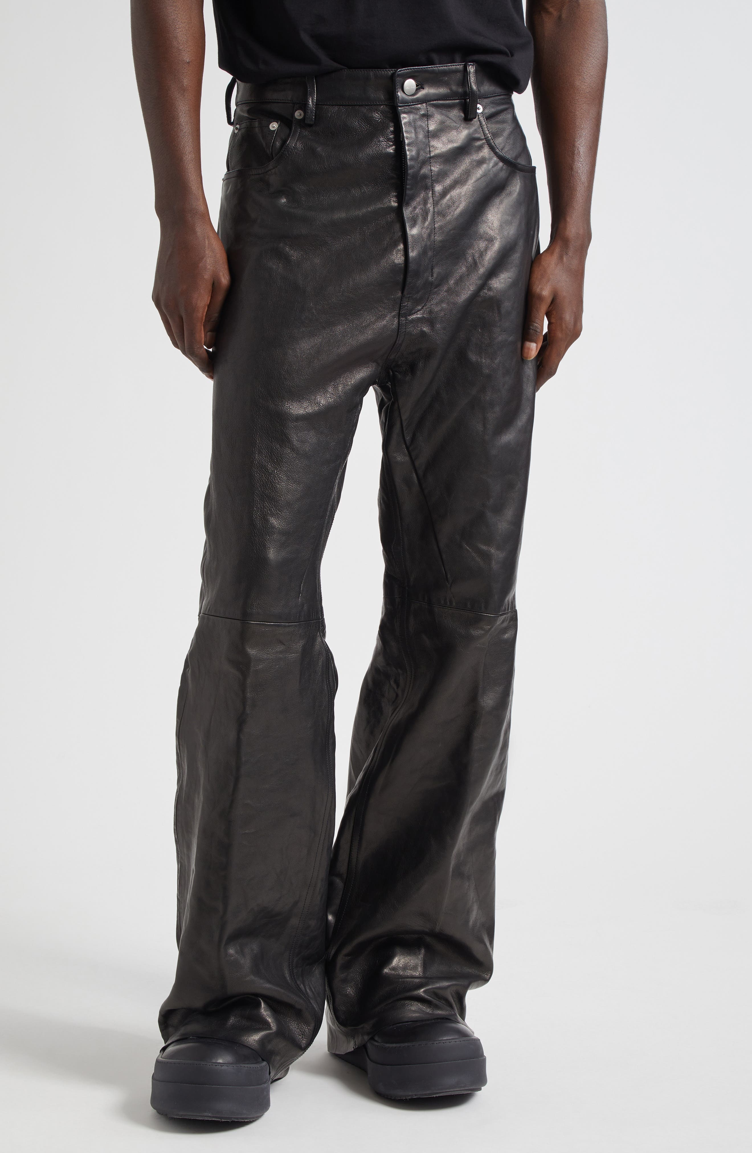 Rick Owens Geth Lambskin Leather Pants in Black at Nordstrom - 1