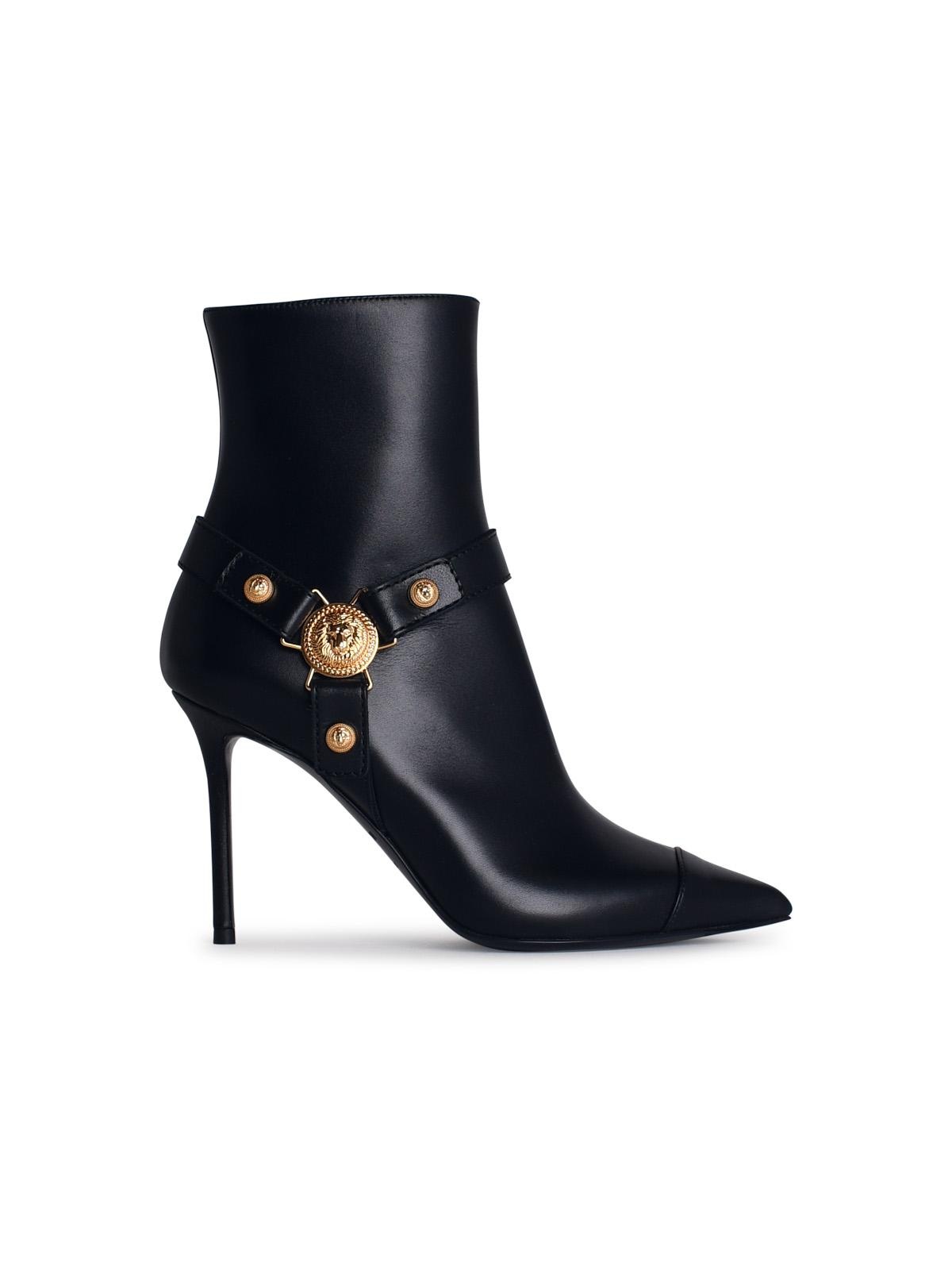 Balmain 'Eva' Black Lear Ankle Boots - 1