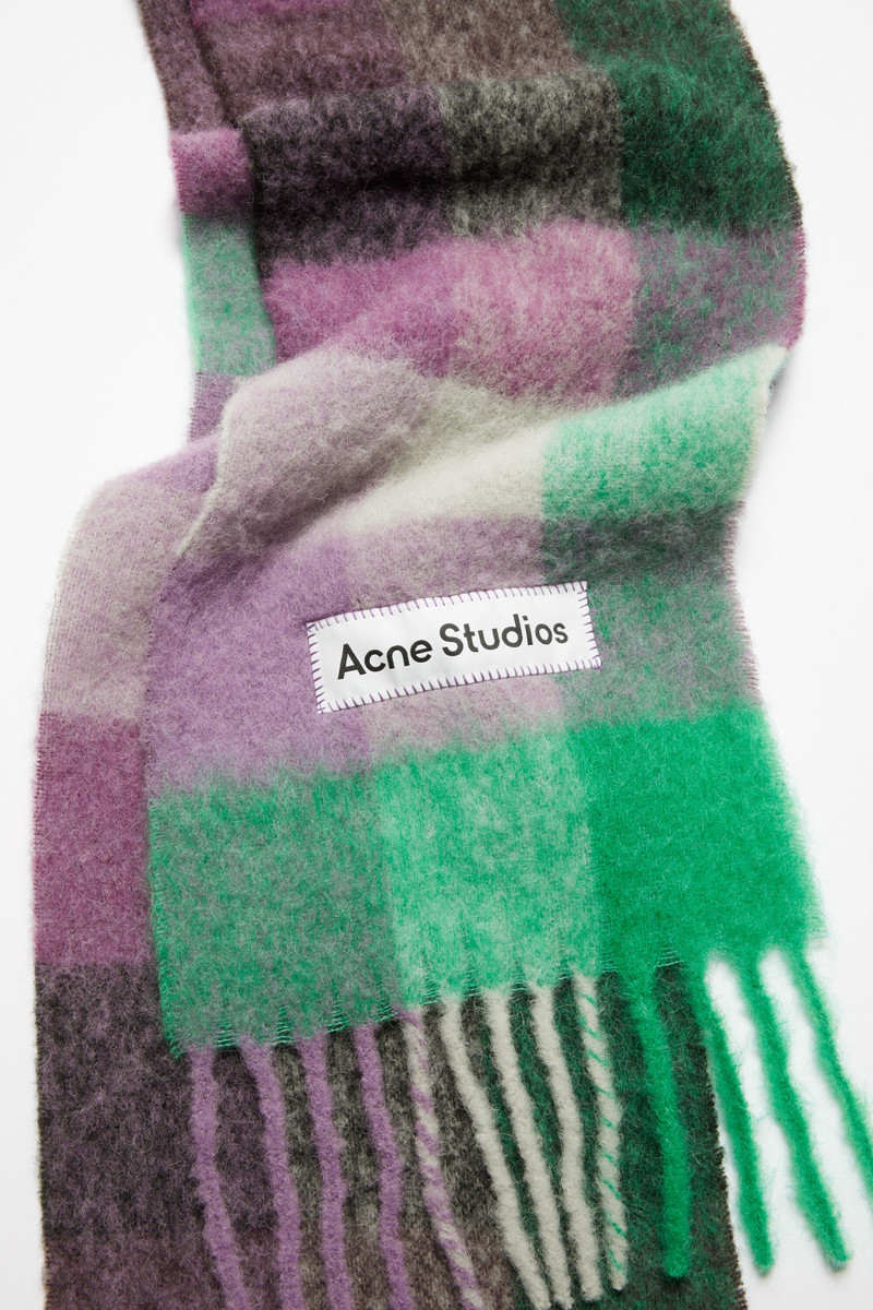 Mohair checked scarf - Bright green/purple/grey 4