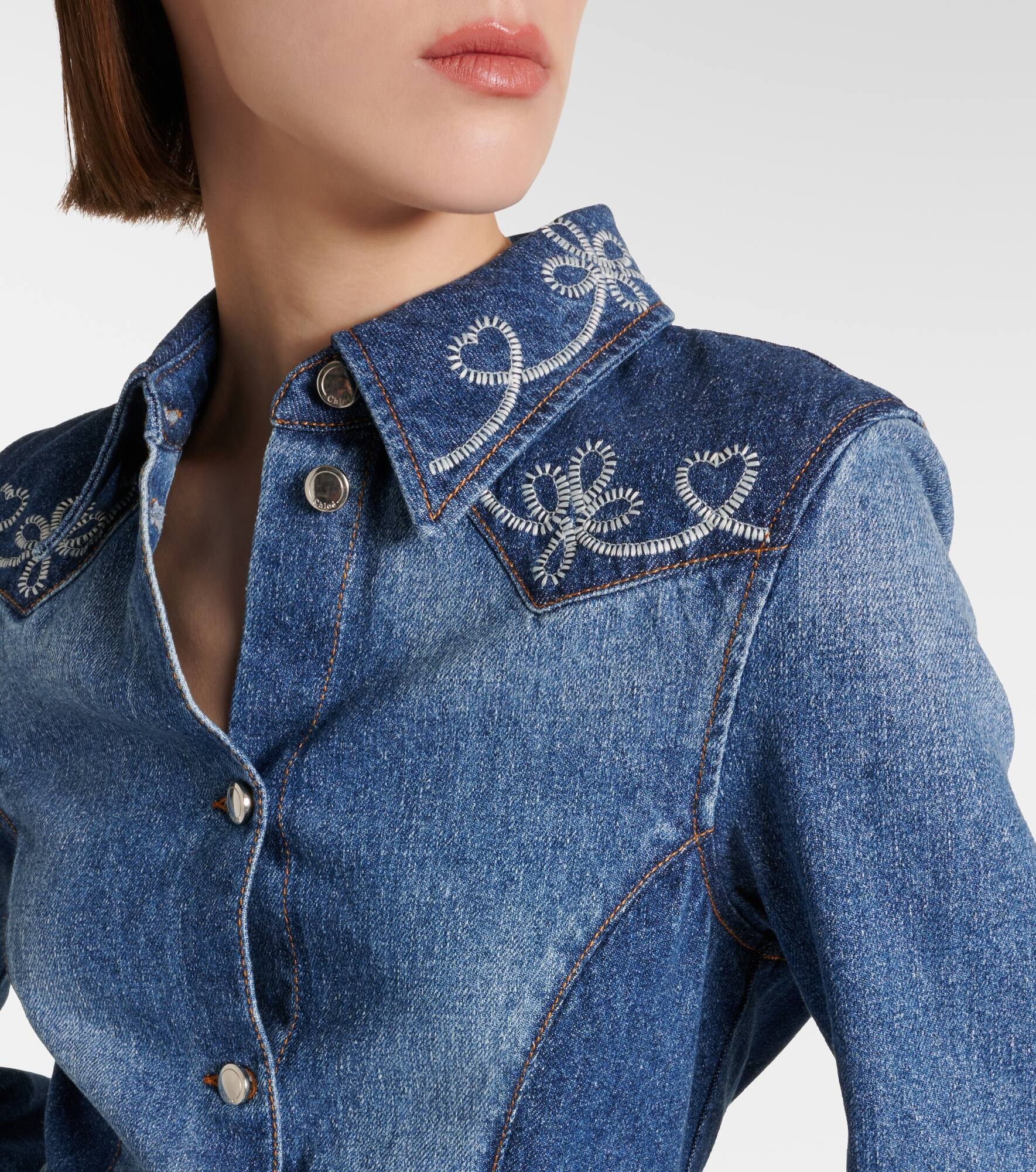 Embroidered denim shirt dress - 5