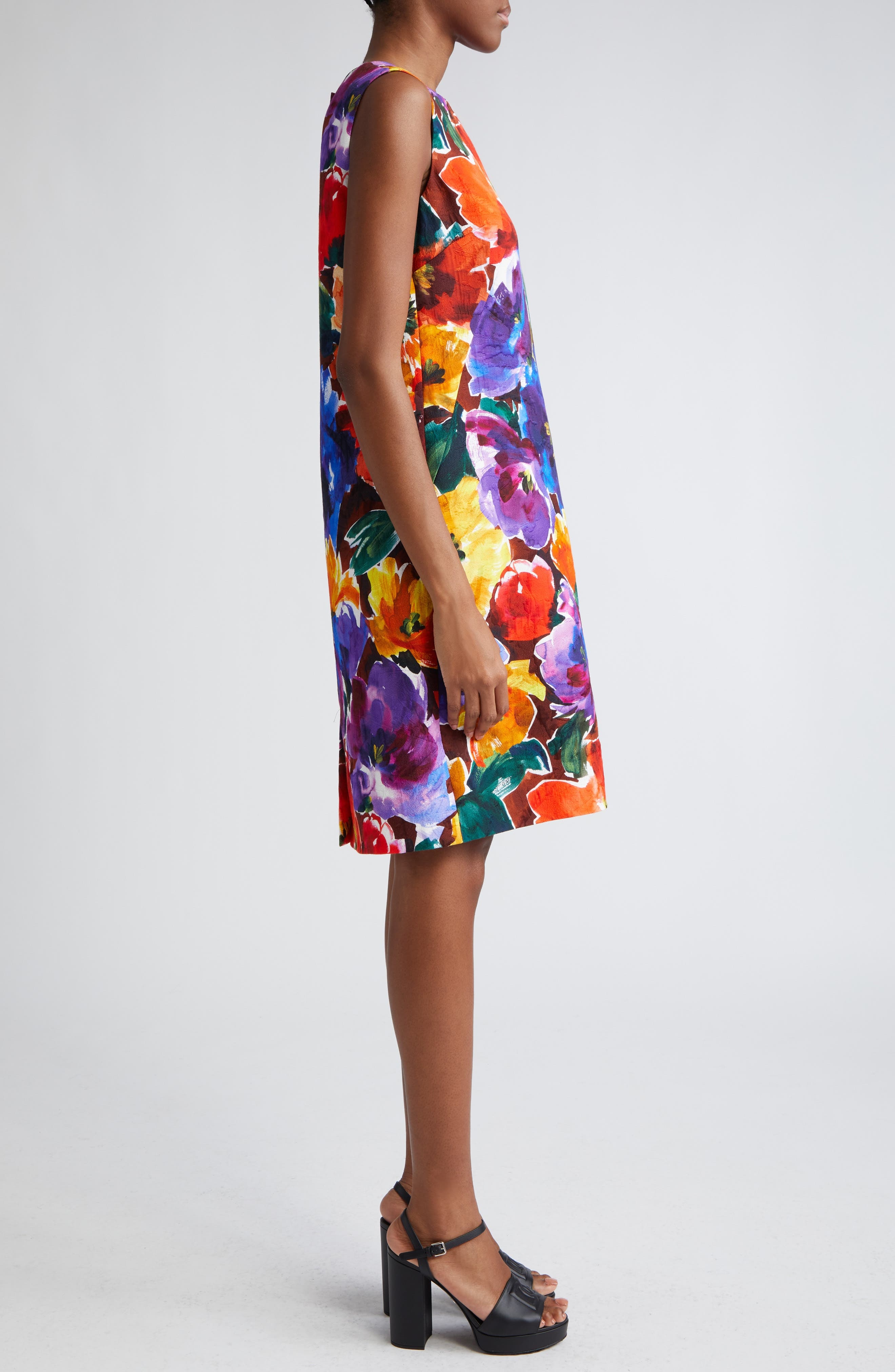 Abstract Floral Print Sleeveless Sheath Dress in Hm4Yefiori Astr. f.marrone - 3