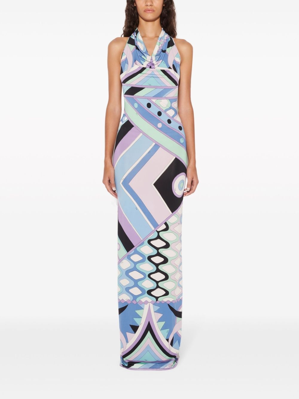 Vivara-print satin halterneck maxi dress - 2