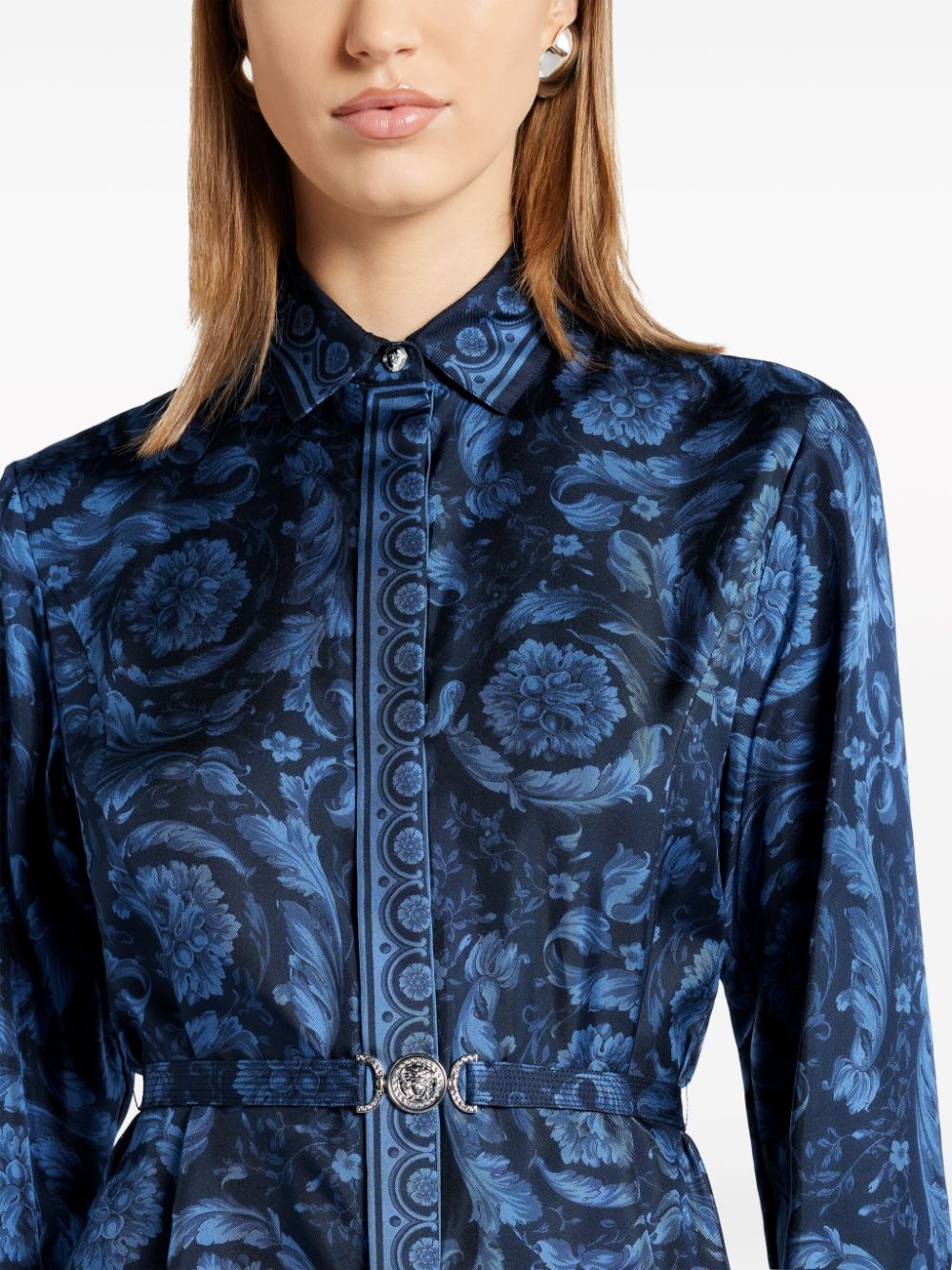 VERSACE Barocco-print belted silk shirtdress