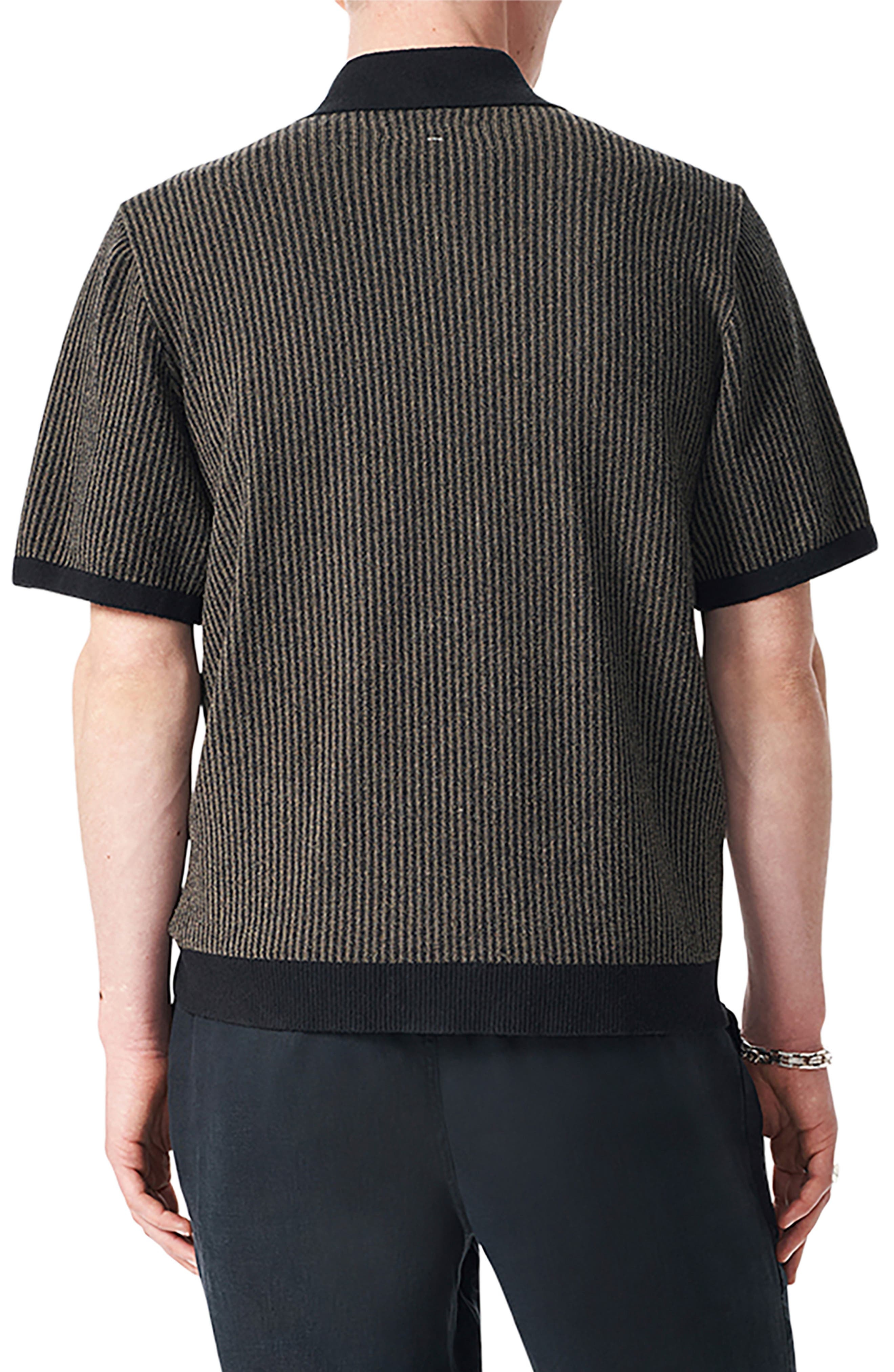 rag & bone Zuma Jacquard Stripe Short Sleeve Knit Zip-Up Shirt in Black at Nordstrom - 3