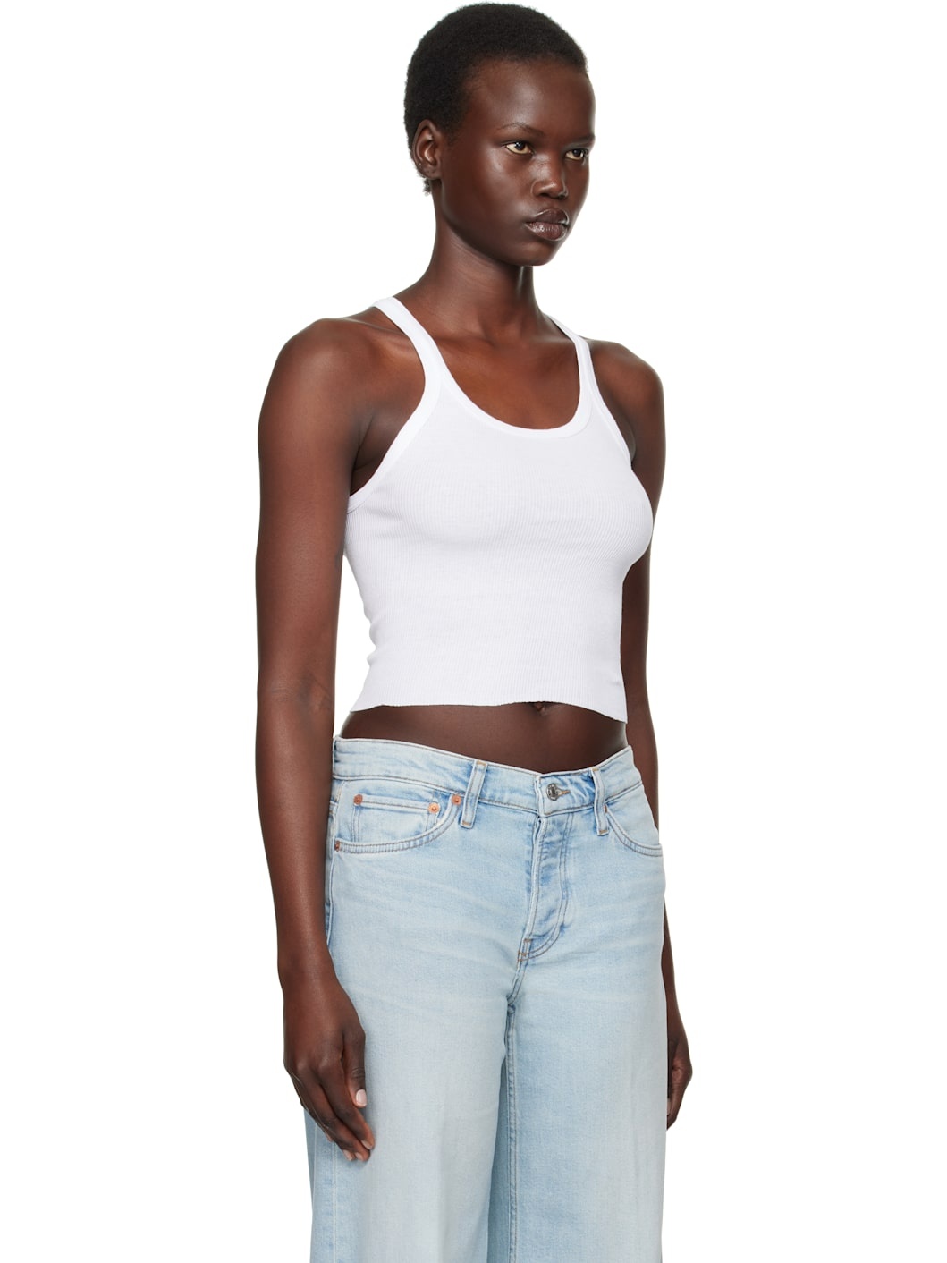 White Hanes Edition Cropped Ribbed Tank Top - 2