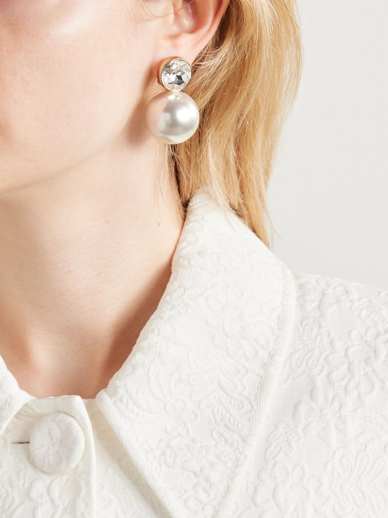 CAROLINA HERRERA Gold-tone, faux pearl and crystal earrings Off-white outlook